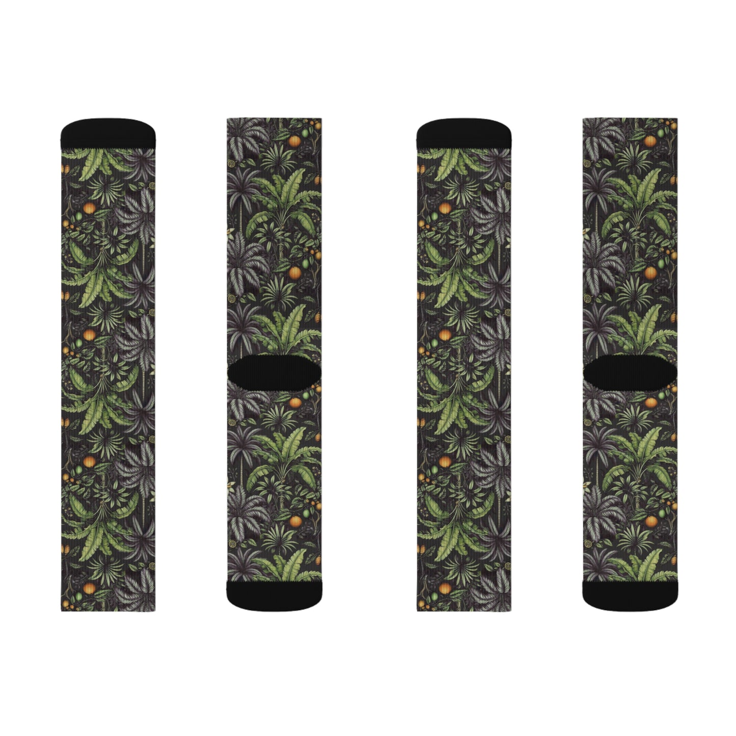 Tropical Fruit/Black Sublimation Fleece-Lined Socks - Colorful Palm Tree Design