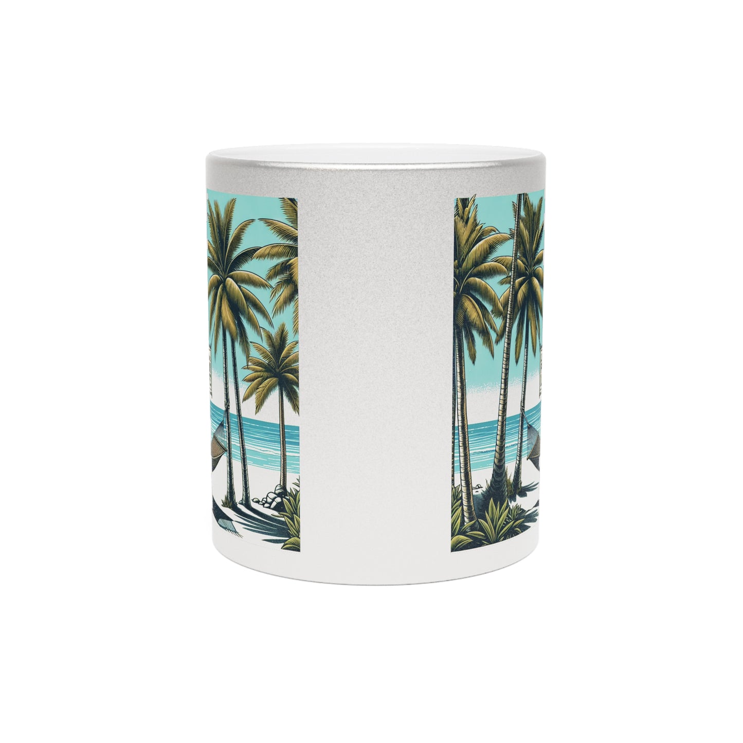 Colorful Tropical Metallic Mug, Gold or Silver - Hammock on the Beach