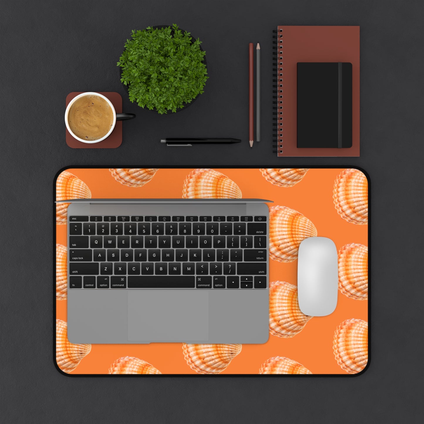 Tropical Mouse Pad/Desk Mat, 3 Sizes - Seashell Design, Perfect for Home Office / Orange Scallop, Crusta Orange