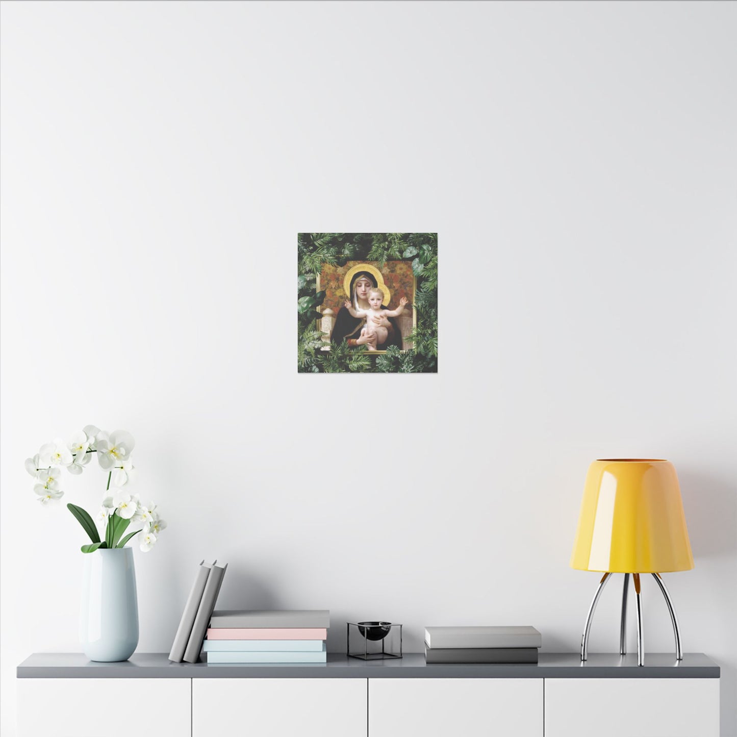 "Tropical Madonna of Lilies" Religious Canvas Artwork - Stretched Canvas Print / Virgin Mary & Jesus