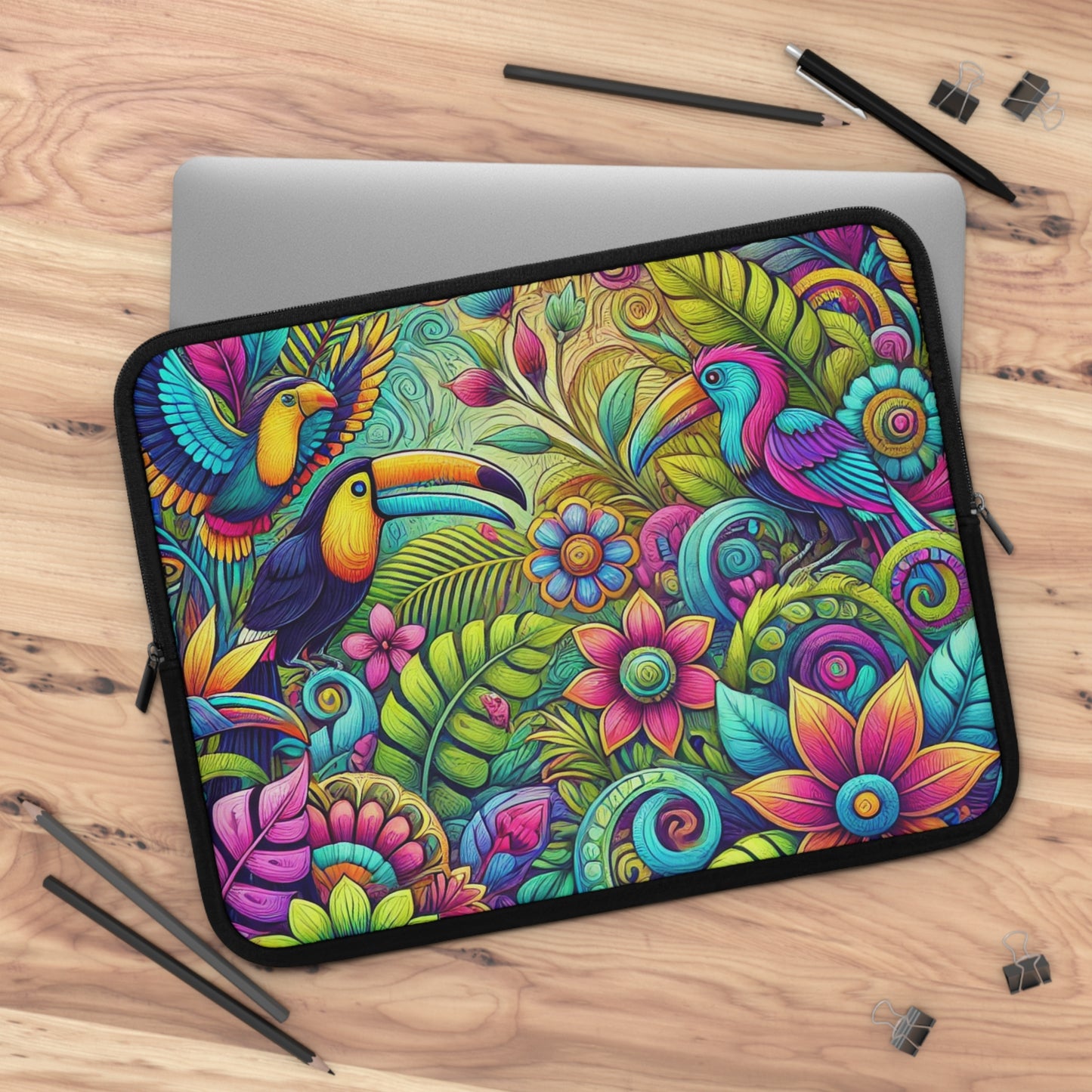 Tropical Laptop Sleeve, 5 Sizes - Perfect for Beach Lovers & Students / Rainforest Music