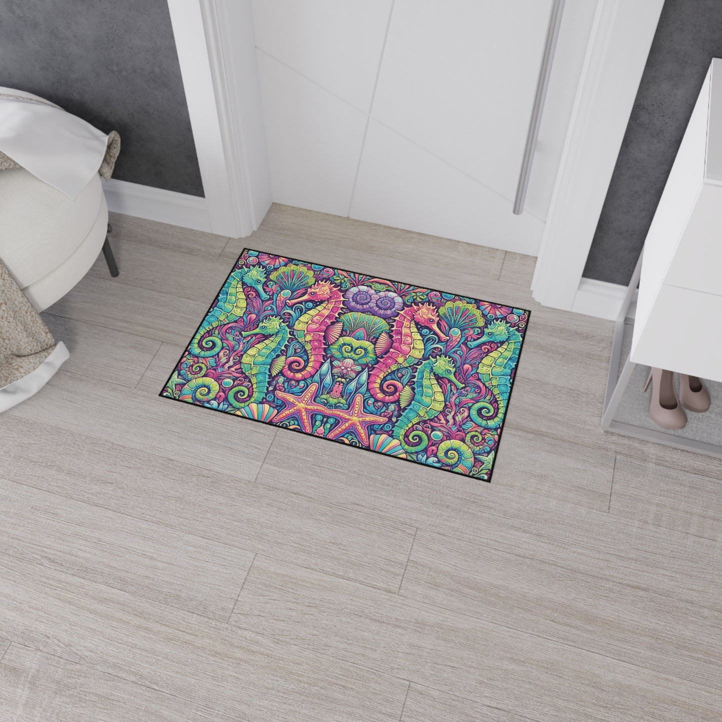 Heavy Duty Floor Mat, 5 Sizes – Tropical Area Rug for Home Décor / Seahorses