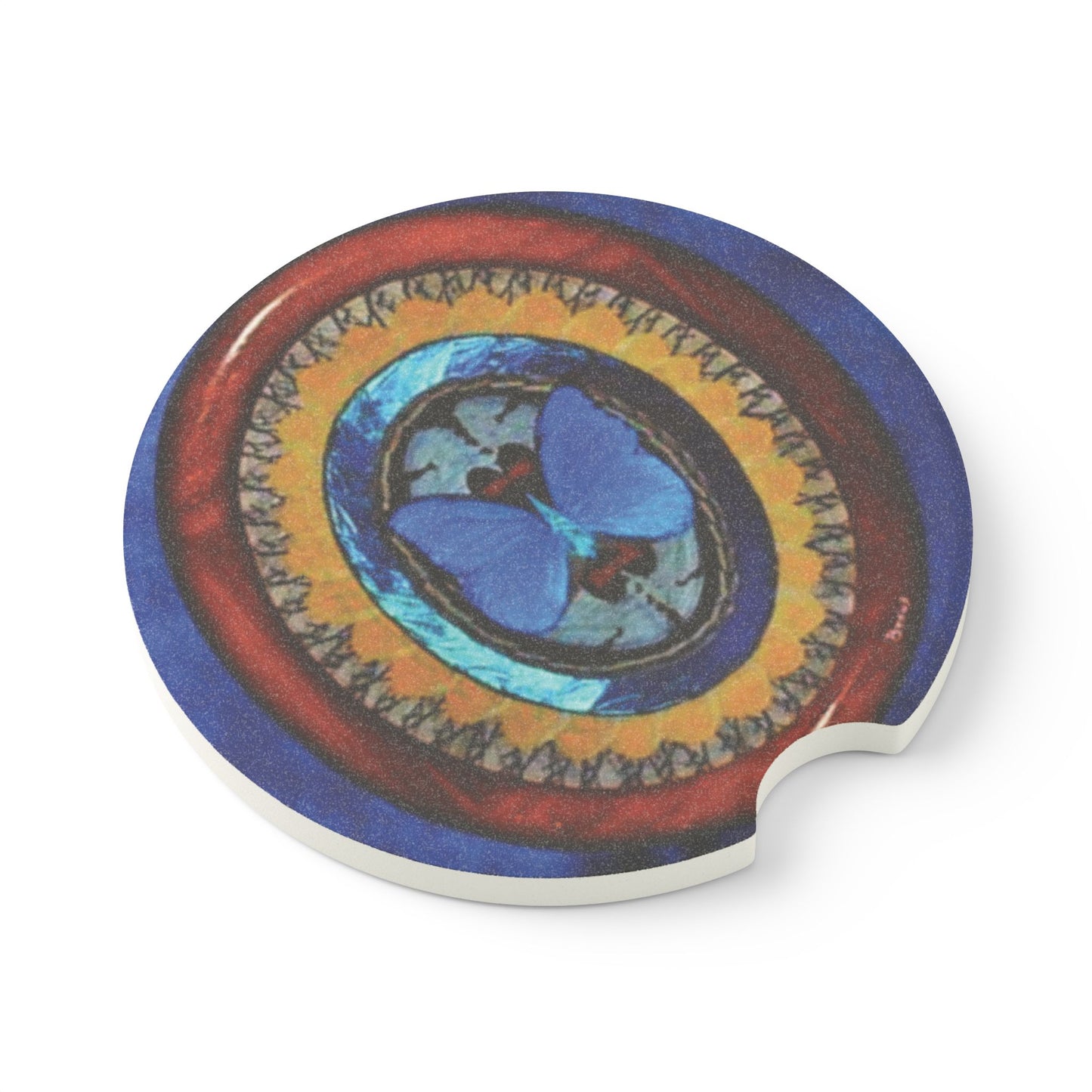 Soapstone Car Coaster - Oval Butterfly Wing Art