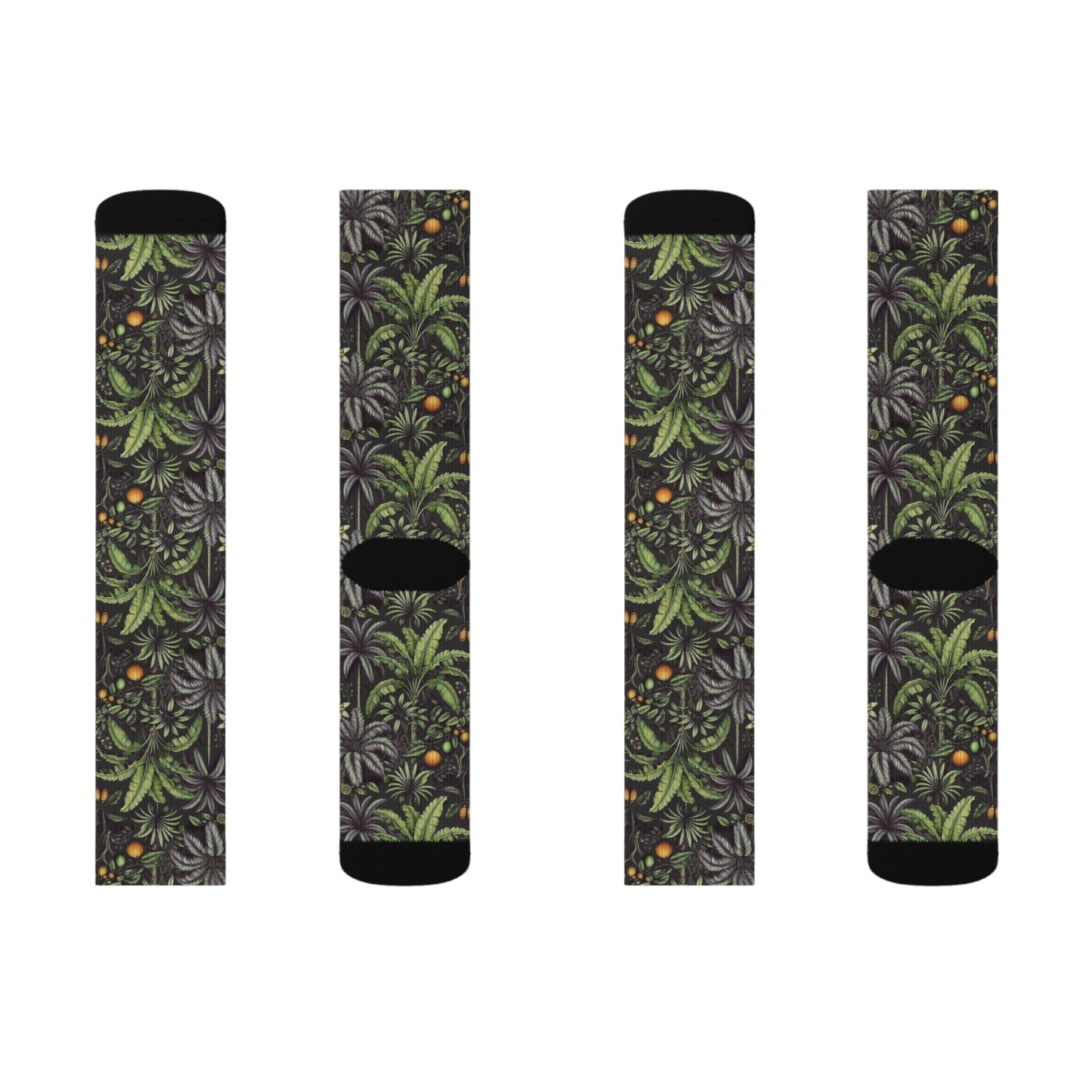 Tropical Fruit/Black Sublimation Fleece-Lined Socks - Colorful Palm Tree Design