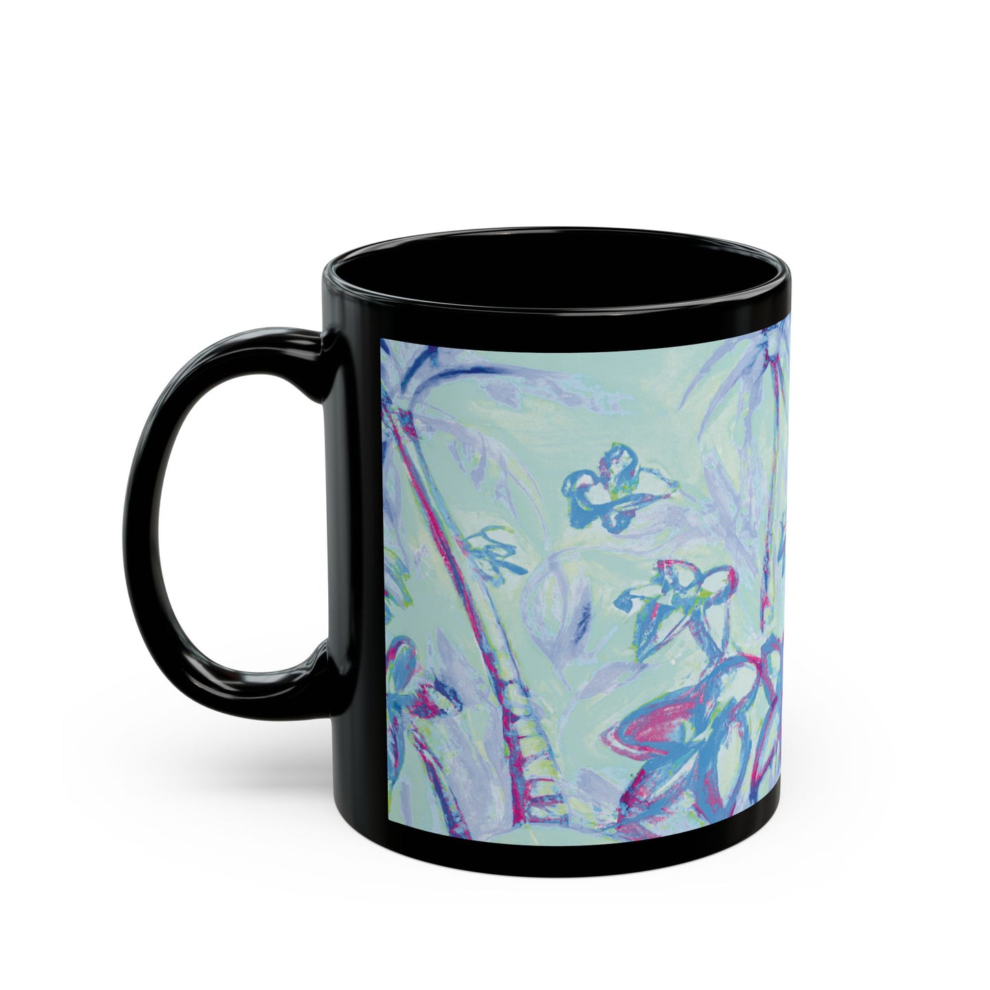 Black Coffee Mug - Tropical Doodles, Blue