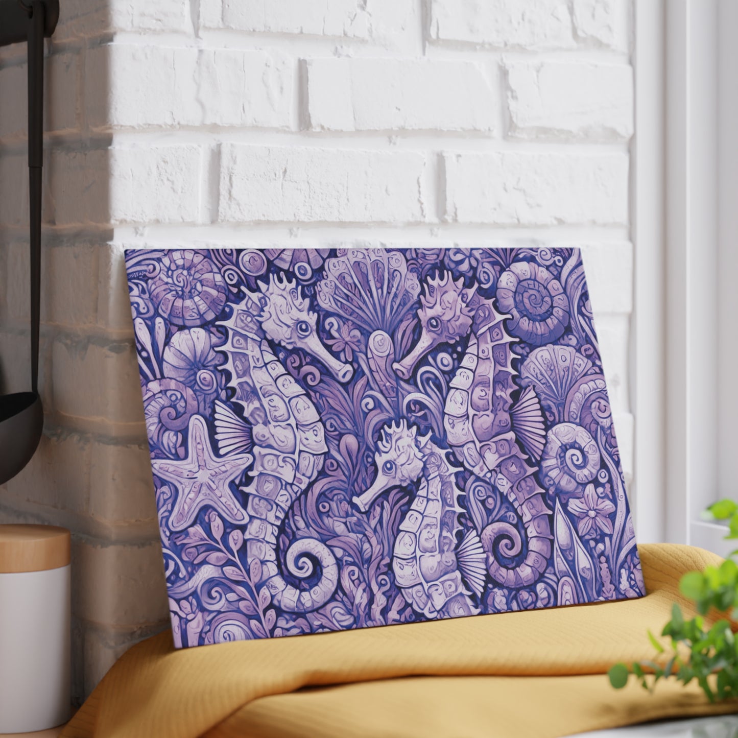 Glass Cutting Board, 2 sizes - Seahorses Amethyst