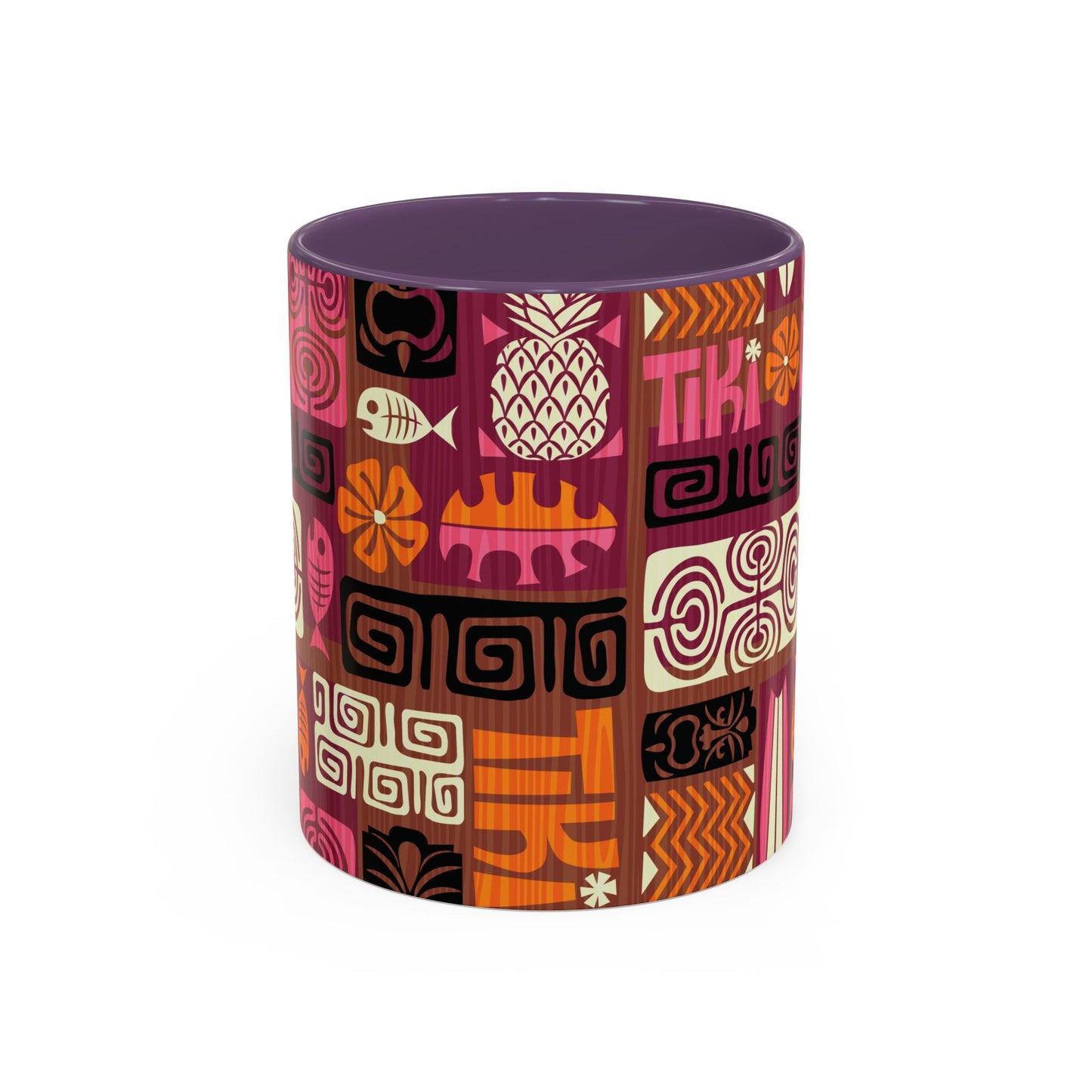 Accent Coffee Mug (11, 15oz), 8 Colors - Tiki Poster Pink/Orange