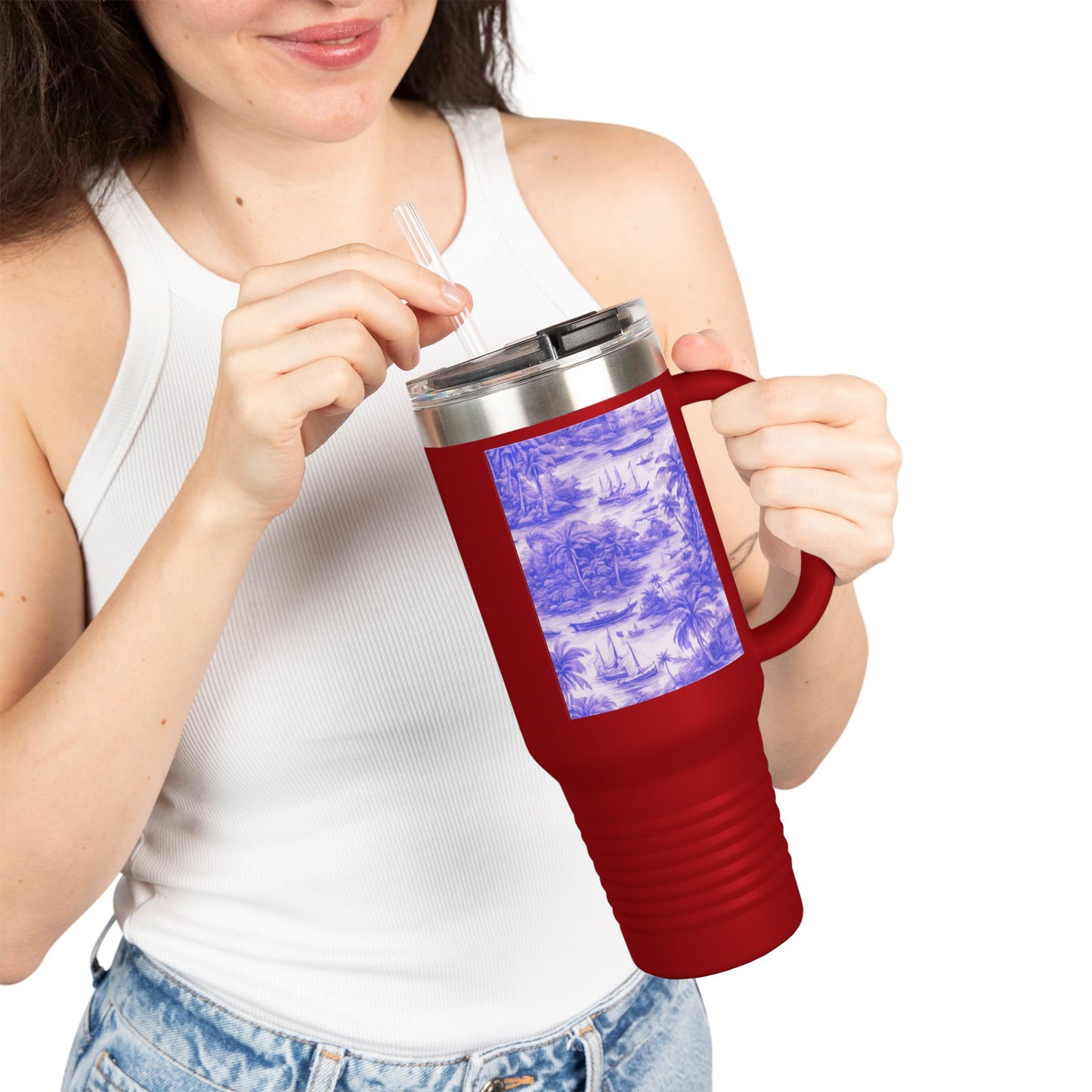 Insulated Travel Mug, 40oz / Tropical Toile, Amethyst - Perfect for Outdoor Adventures