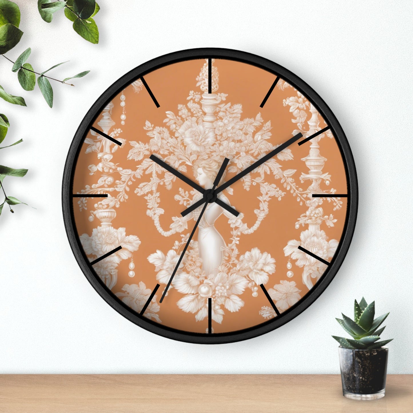 Wall Clock, Pearl Lady Toile / Melon, Hands/Base Variants