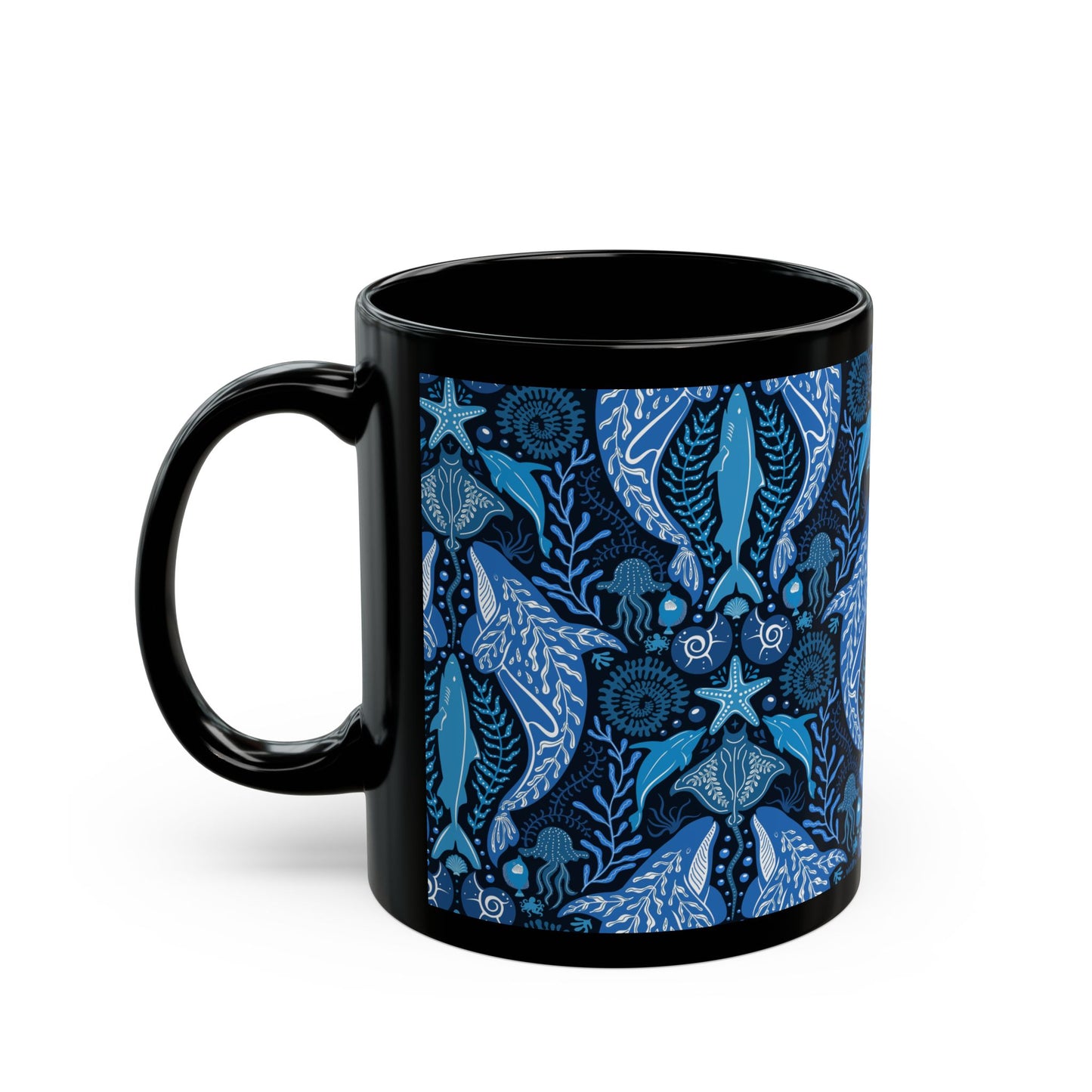 Black Coffee Mug, Mystic Ocean, Blue