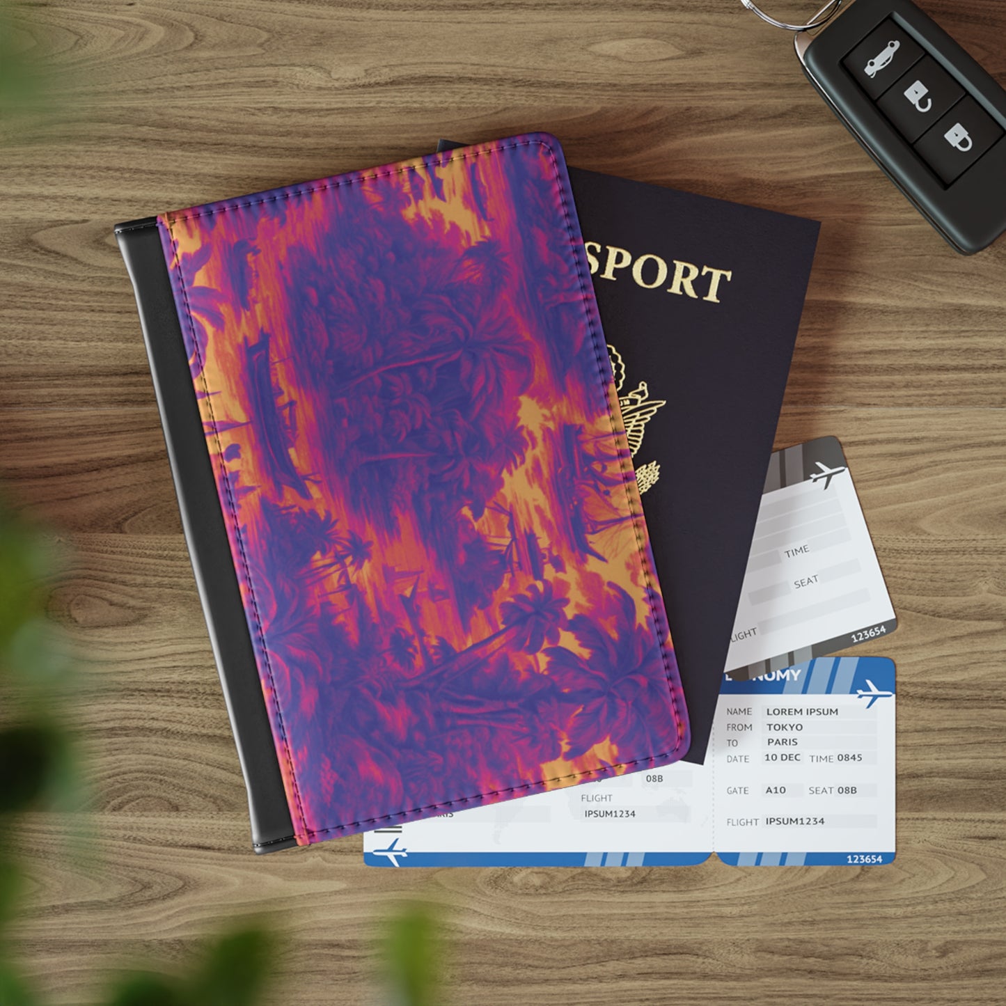 Tropical Passport Cover, Faux Leather - RFID blocking for travel security / Crazy Cool Tropical Toile