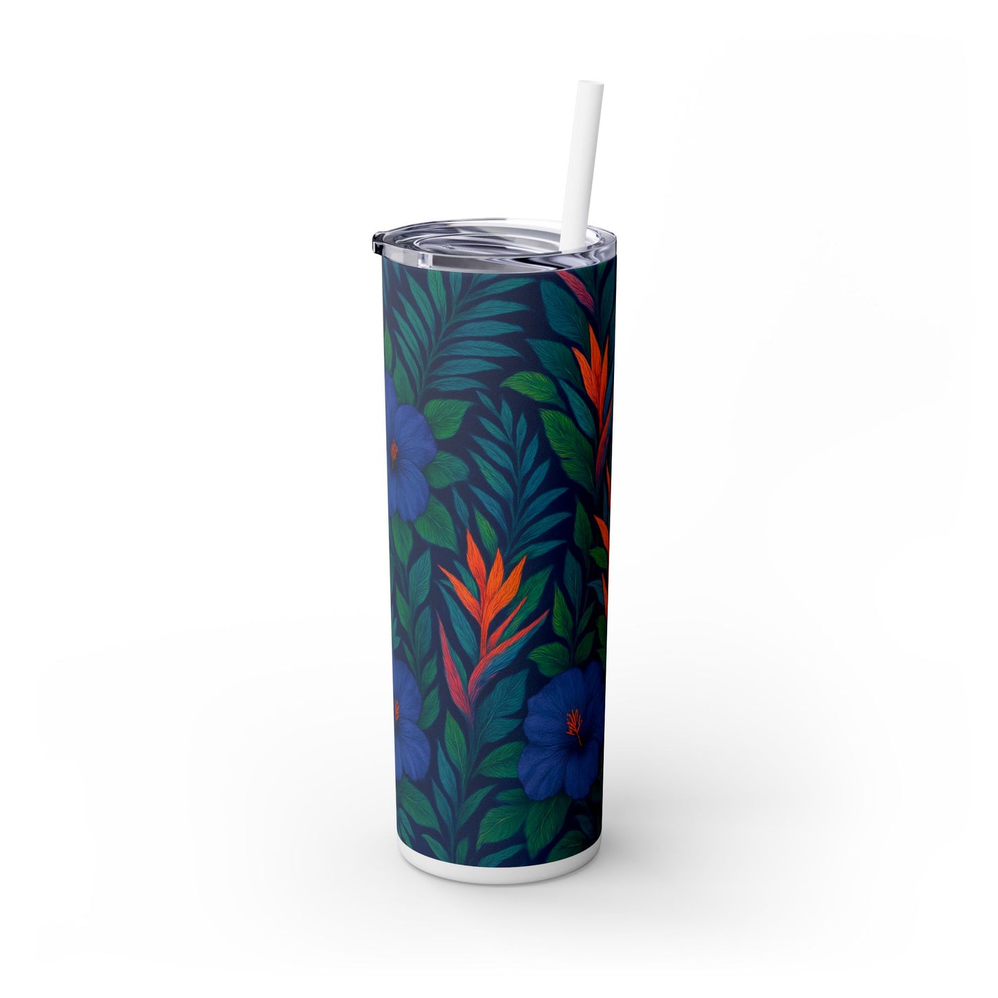 Midnight Flower Navy, Skinny Matte Tumbler with Straw - 20oz Beach Vibes