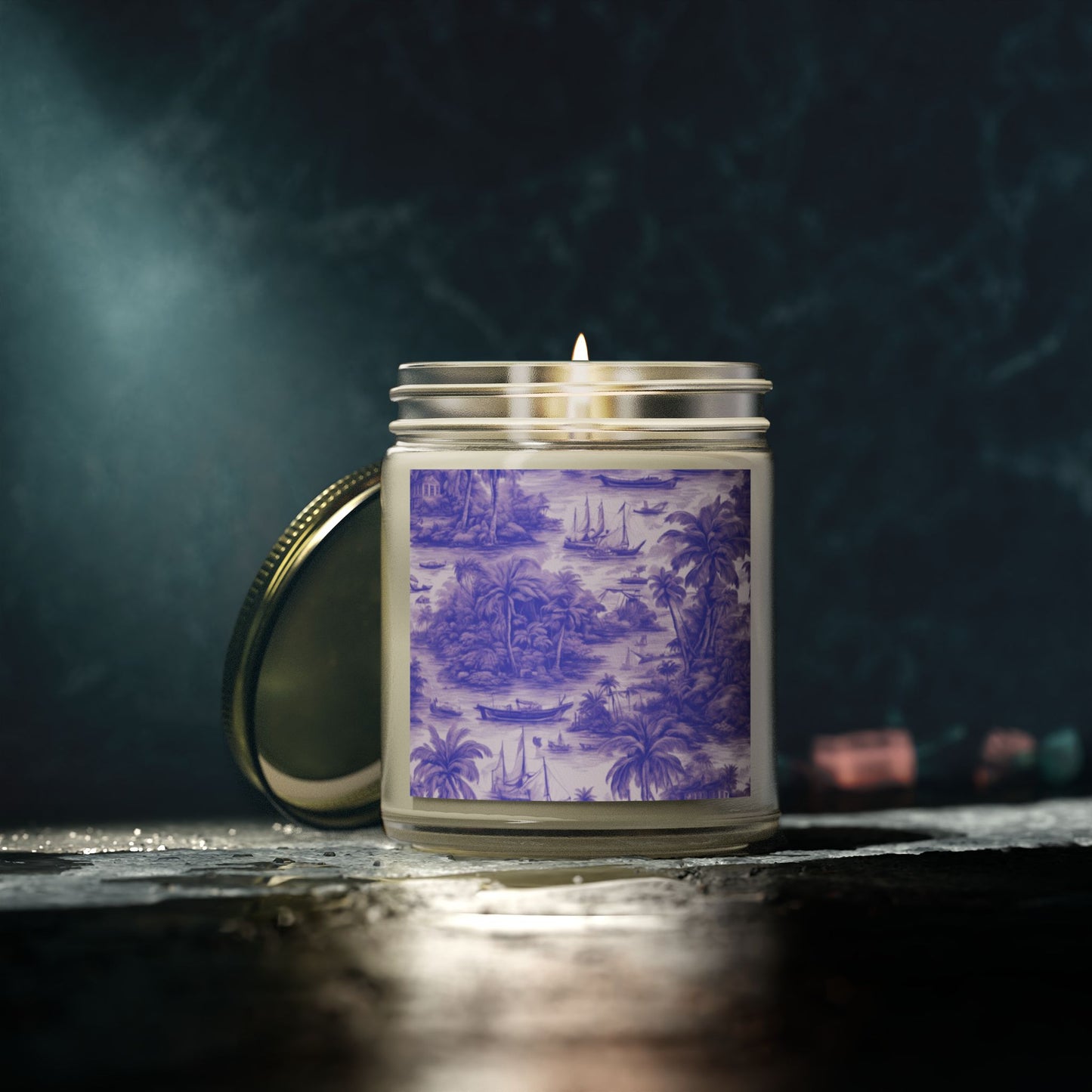 Scented Candles, Coconut Apricot Wax (4oz, 9oz) - Tropical Toile #1, Purple