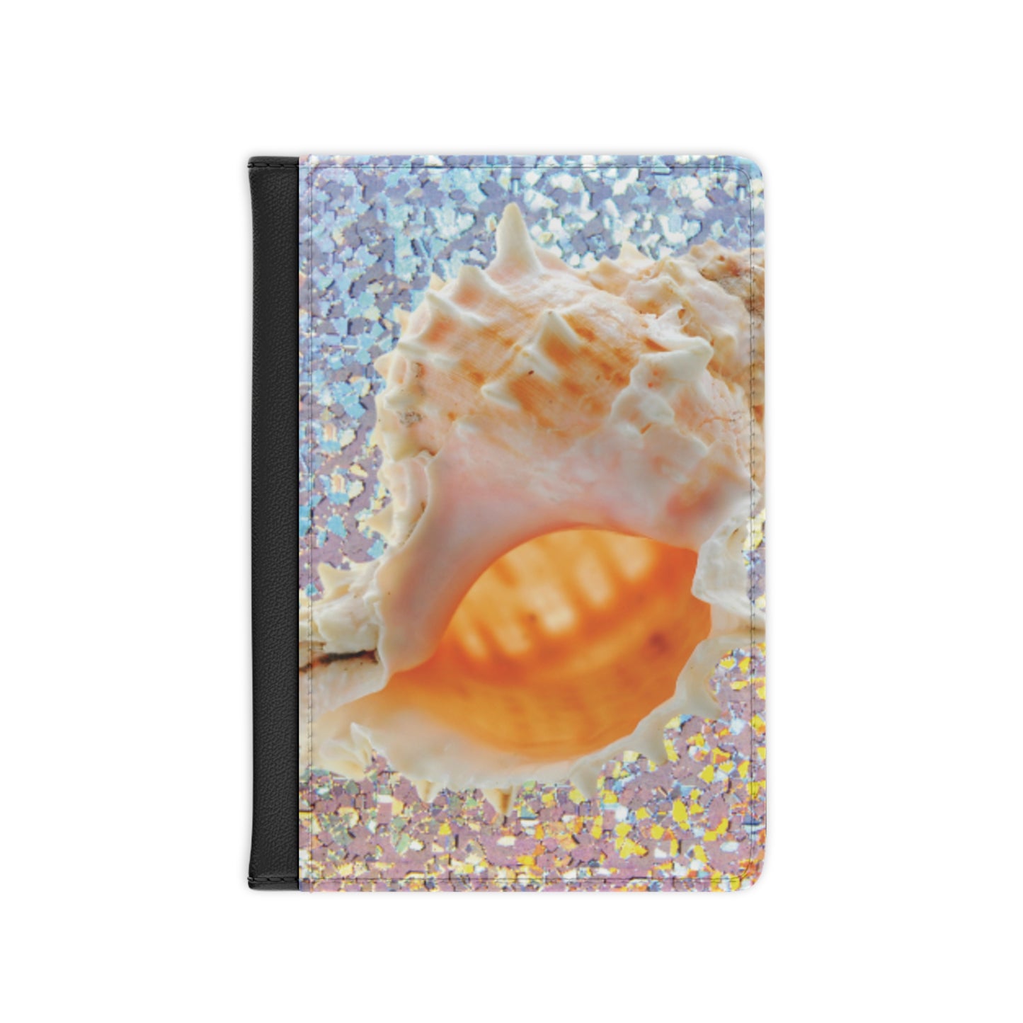 Tropical Passport Cover, Faux Leather - RFID blocking for travel security / Disco Conch Shell