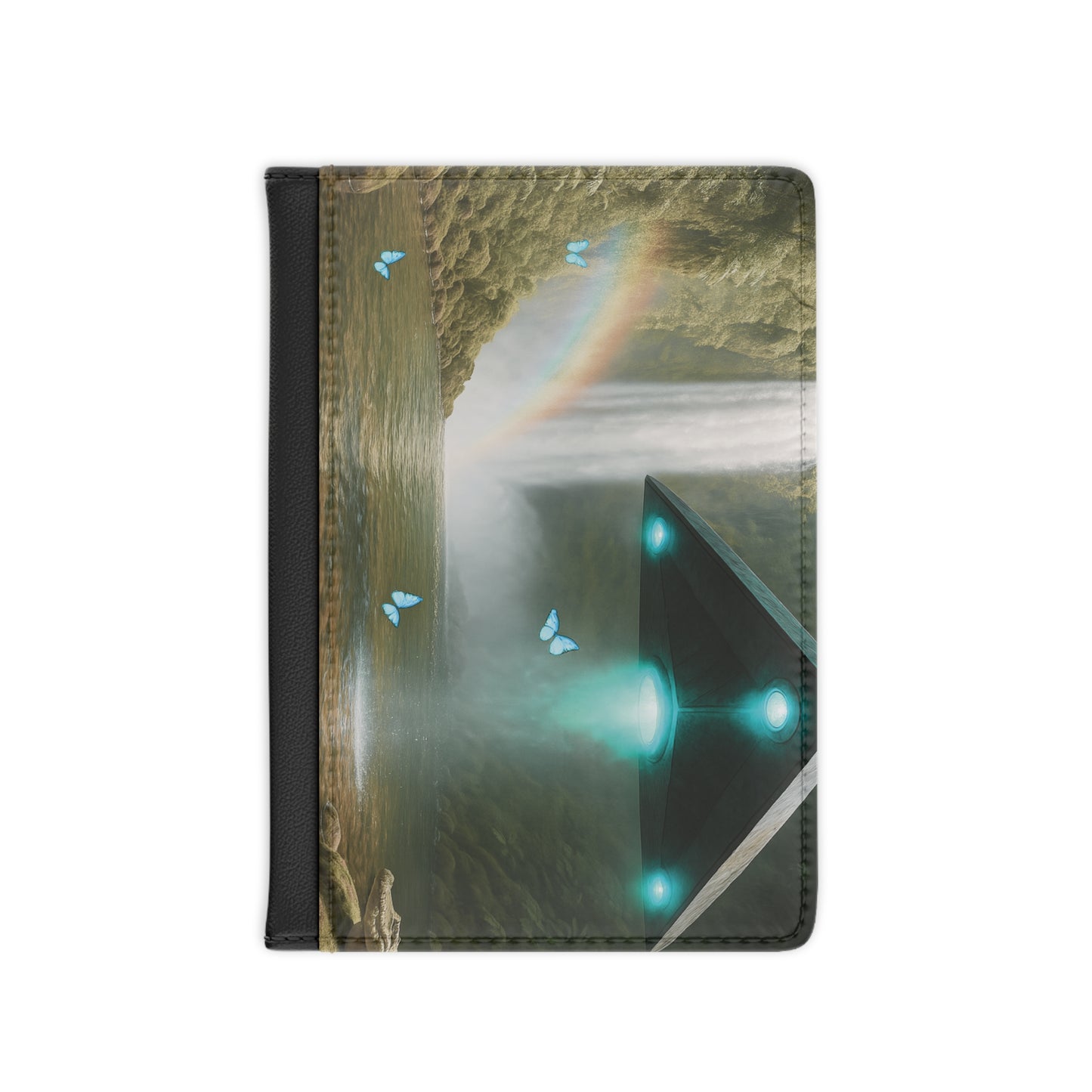 Tropical Passport Cover, Faux Leather - RFID blocking for travel security / UFO and Waterfall