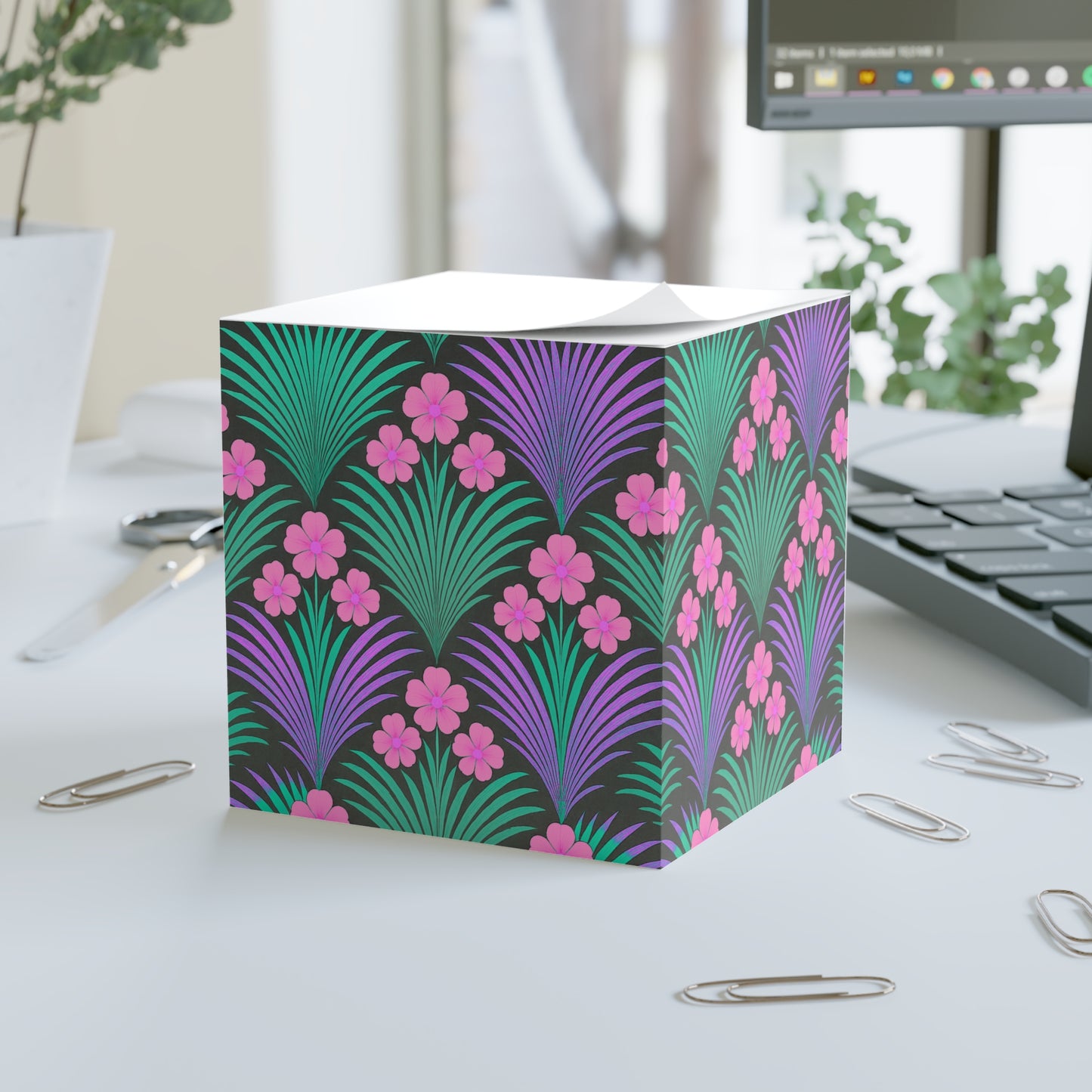 Note Cube - Midnight Hibiscus Deco/Pink