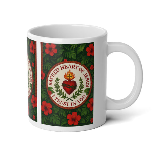 Religious Jumbo Mug, 20oz, Sacred Hear of Jesus Prayer | Tropical Coffee Cup