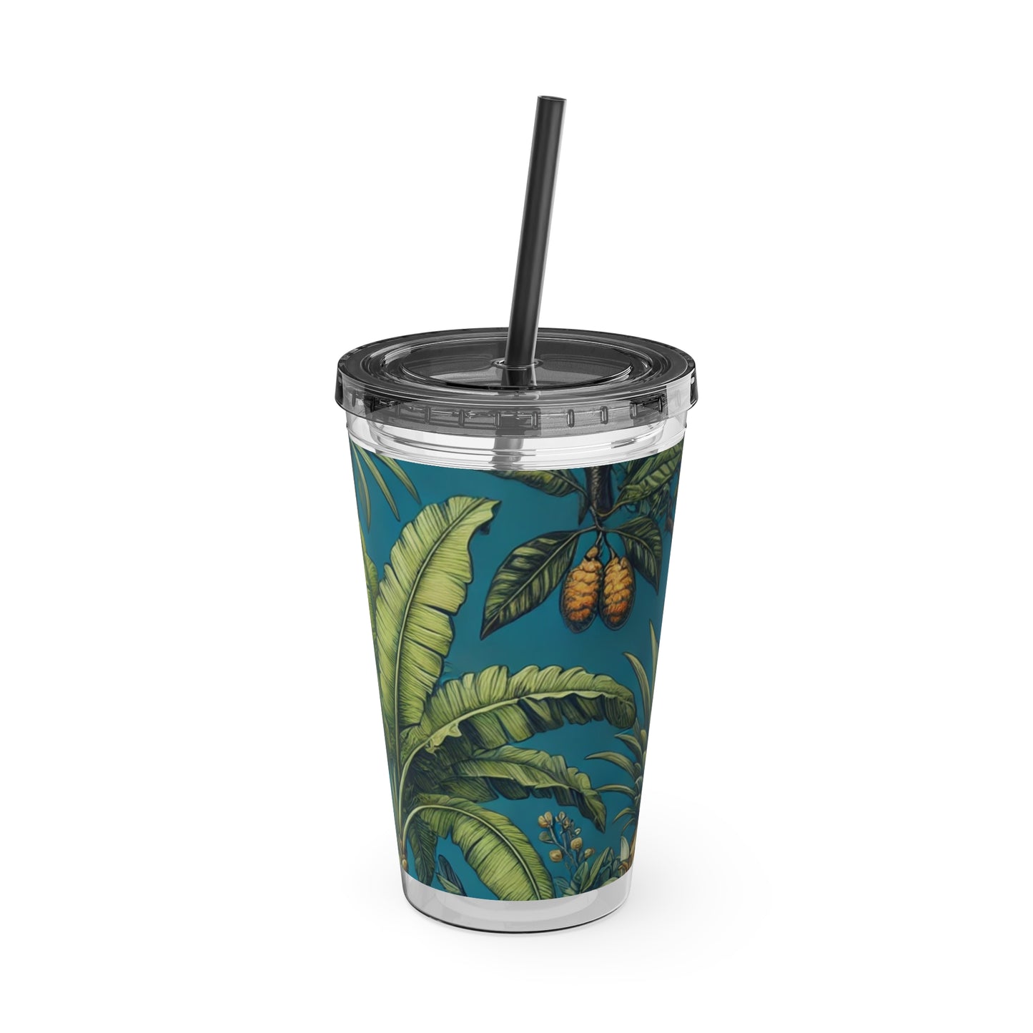 Tropical Tumbler with Straw | 16oz Colorful Travel Cup / Tropical Fruit Blue