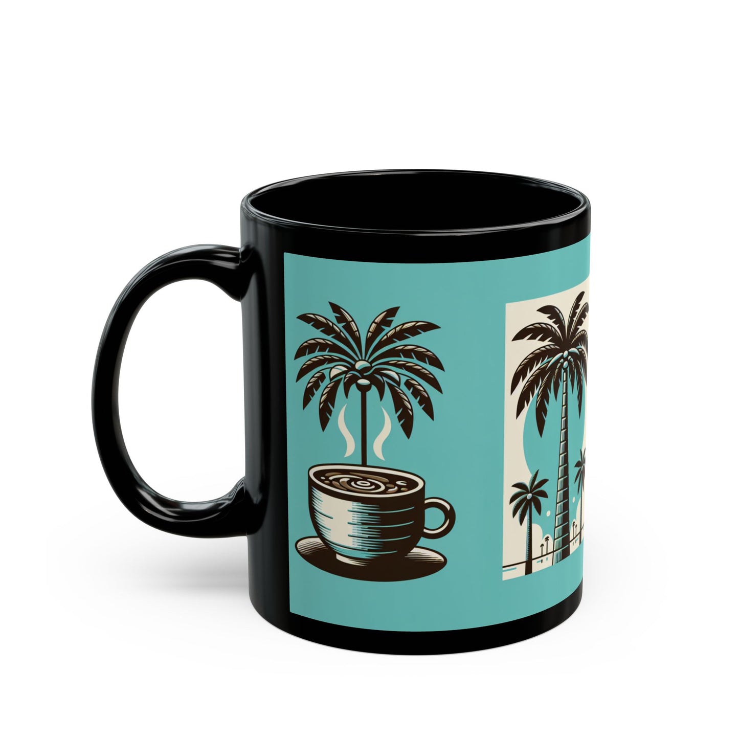 Black Coffee Mug - Palms and Coffee