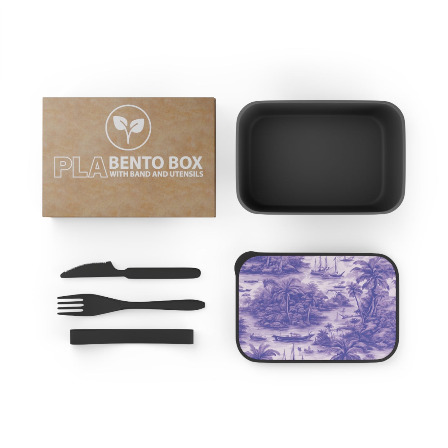 Bento Box with Utensils - Tropical Toile #1 purple