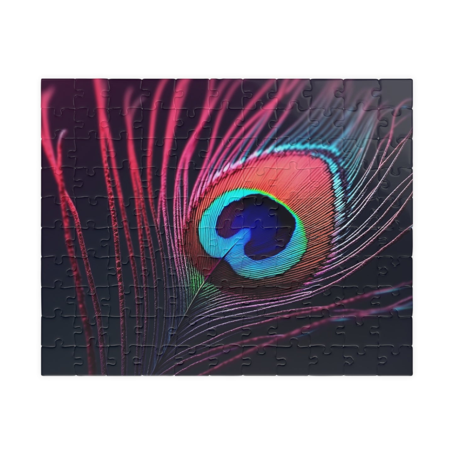 Peacock Eye Feather, Magenta / Tropical Puzzle, 4 Sizes - Relaxing Jigsaw for Island Vibes