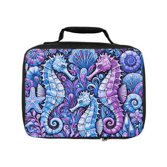 Seahorse Trio/Blue Lunch Bag - Eco-Friendly Insulated Tote, Adult and Child Lunchbox / Perfect for Picnics, Beach Outings
