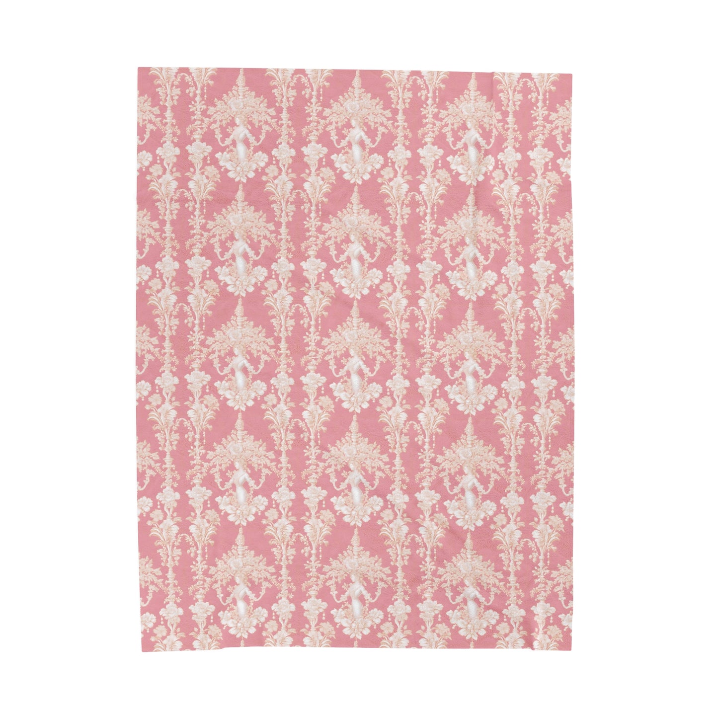 Tropical Pearl Lady Toile/Hibiscus Pink Velveteen Plush Blanket - Cozy Home Decor for Coastal Lovers