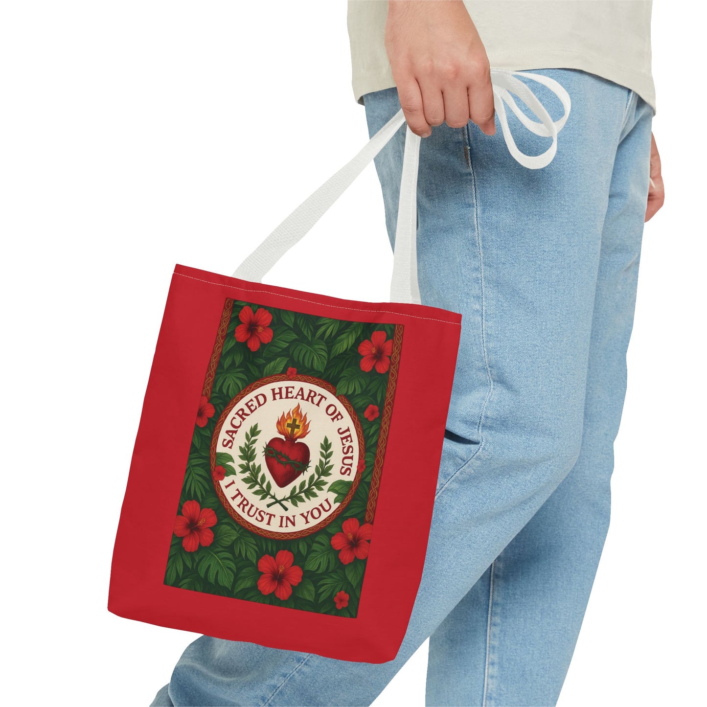 Religious Tote Bag - 3 Sizes / Sacred Heart of Jesus Prayer, Red