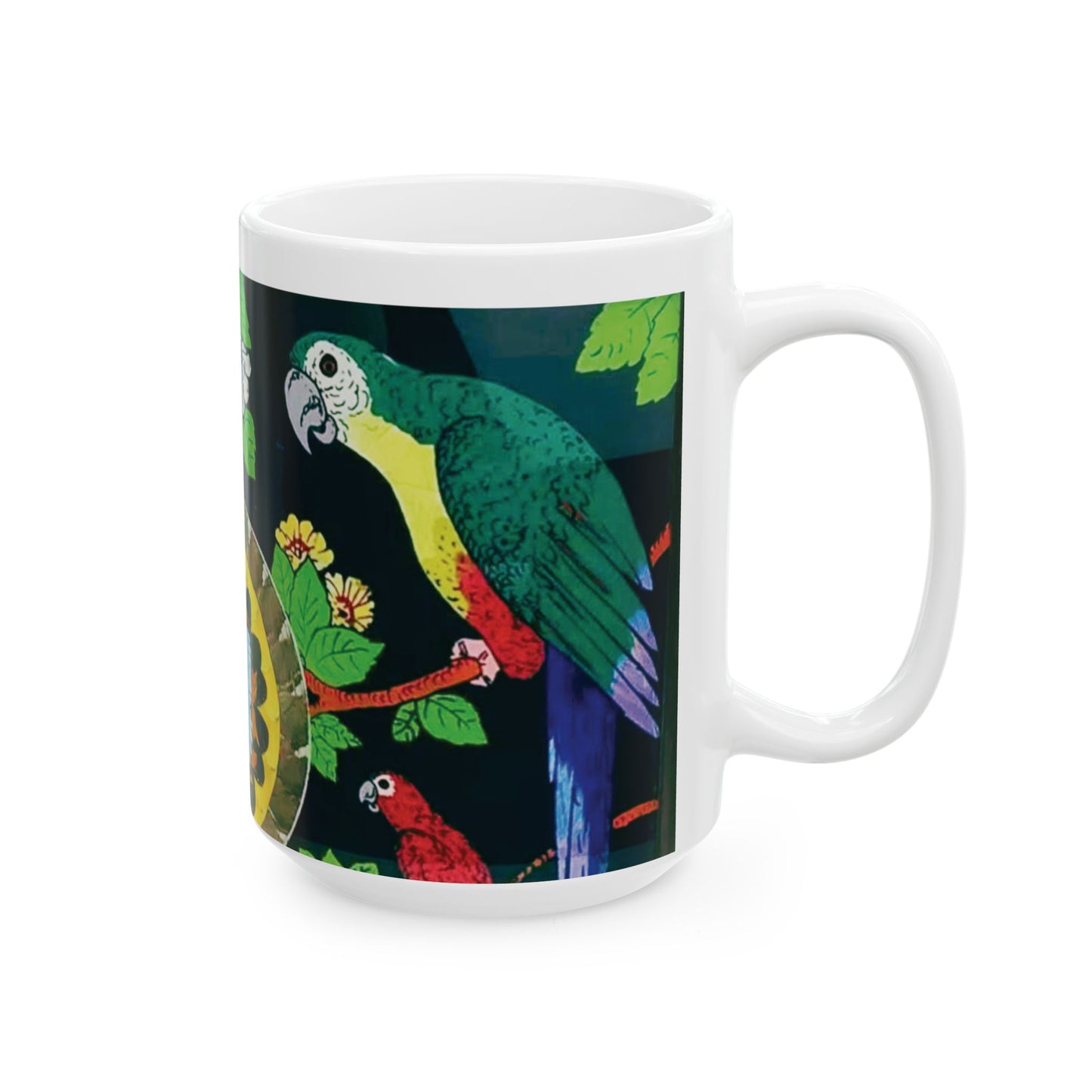 Ceramic White Mug - 11oz & 15oz - Parrots & Butterfly/Real Wings