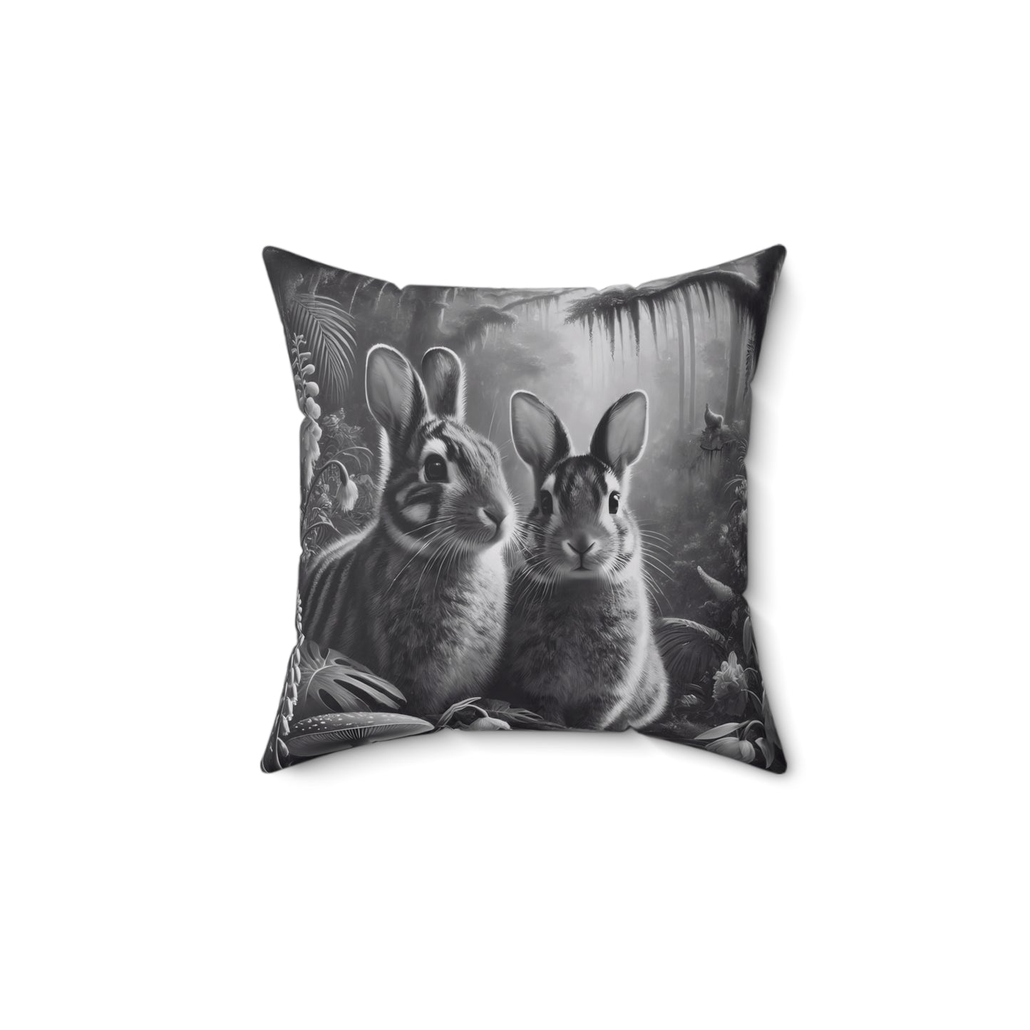 Decorative Pillow - Accent Cushion, 4 Sizes / Rainforest Sumatran Rabbits, Noir