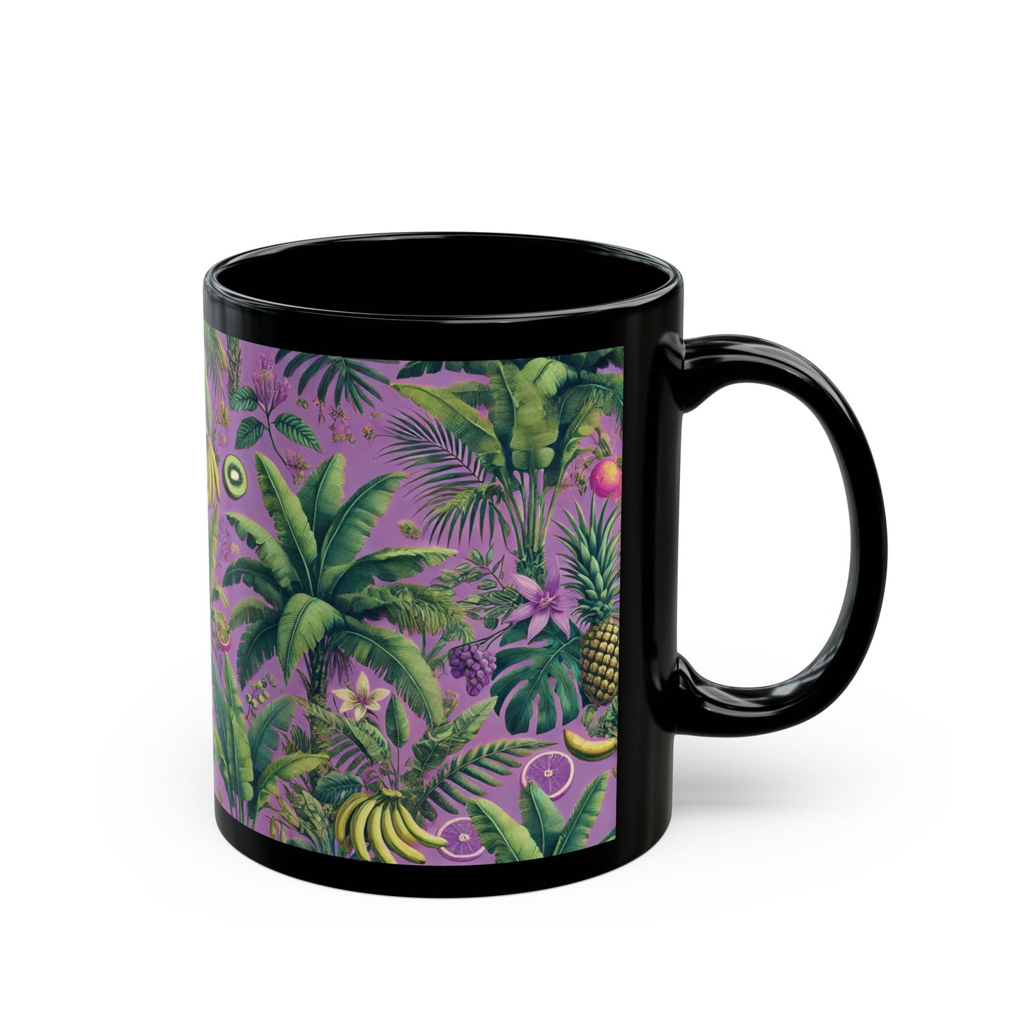 Black Coffee Mug - Tropical Fruit, Purple