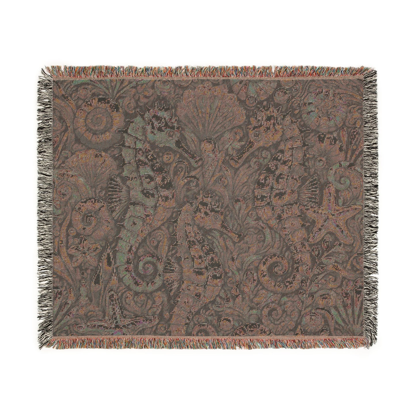 Woven Blanket, 3 Sizes - Tropical Home Decor / Seahorse Trio, Blue