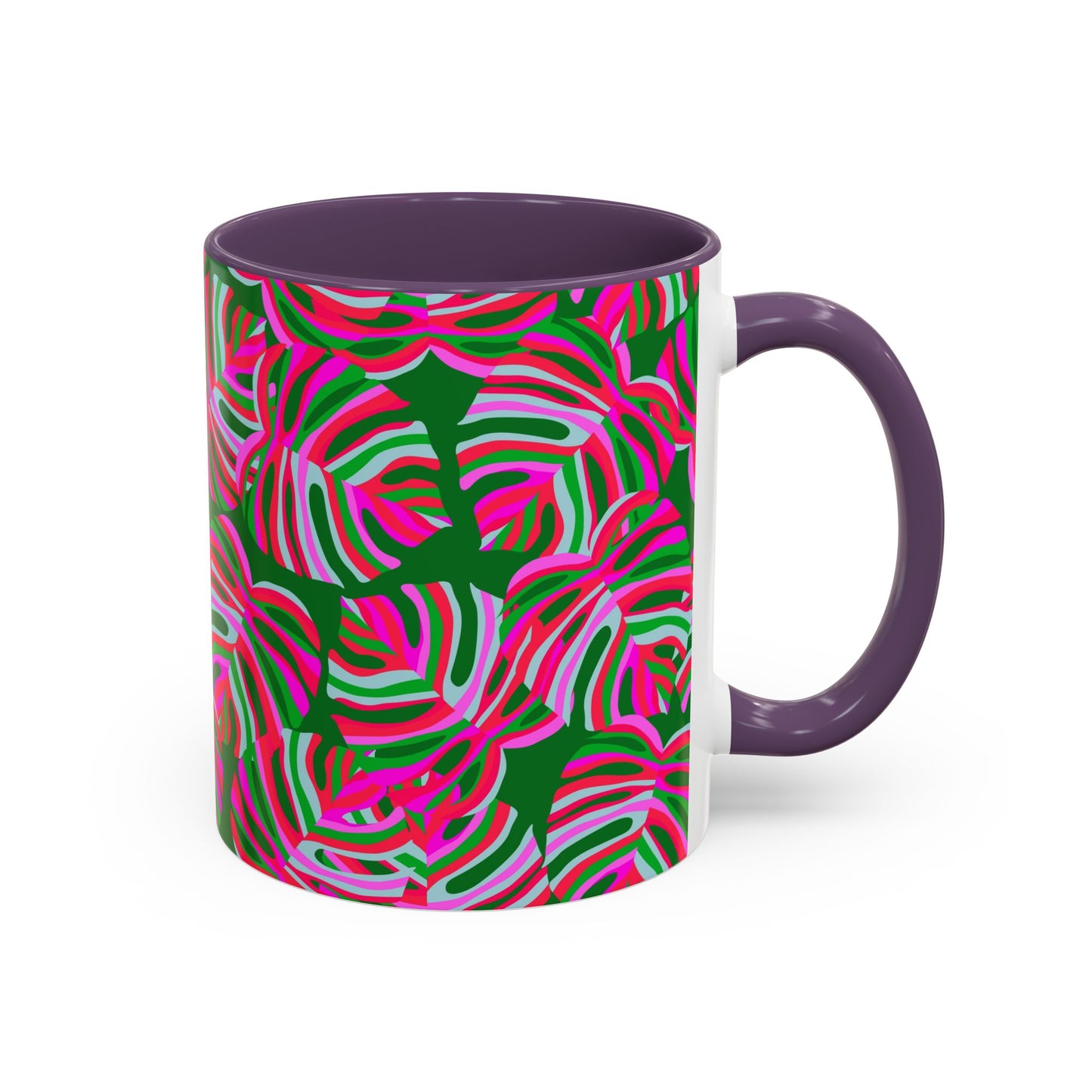 Accent Coffee Mug (11, 15oz), Monstera Pink Pop / Various Colors