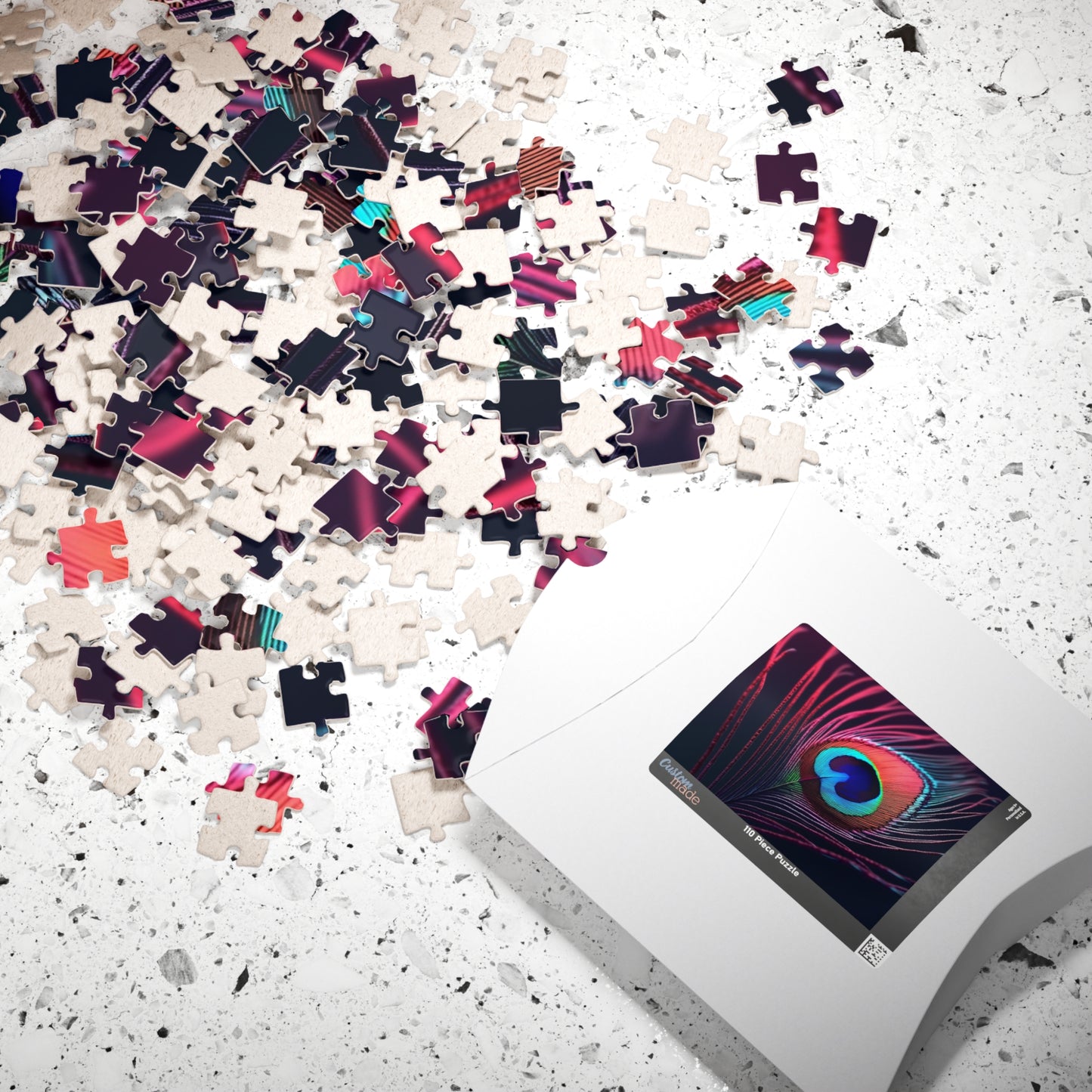 Peacock Eye Feather, Magenta / Tropical Puzzle, 4 Sizes - Relaxing Jigsaw for Island Vibes