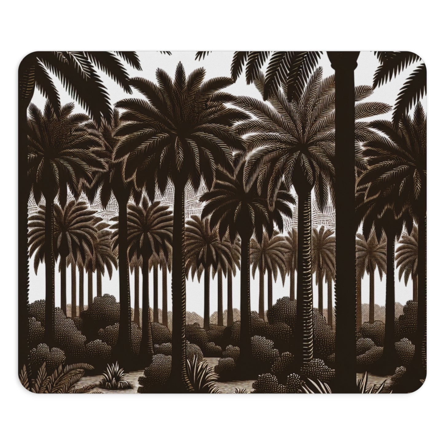 Tropical Mouse Pad, 2 Shapes - Beach Vibes for Home Office & Gamer / Woodcut Palms