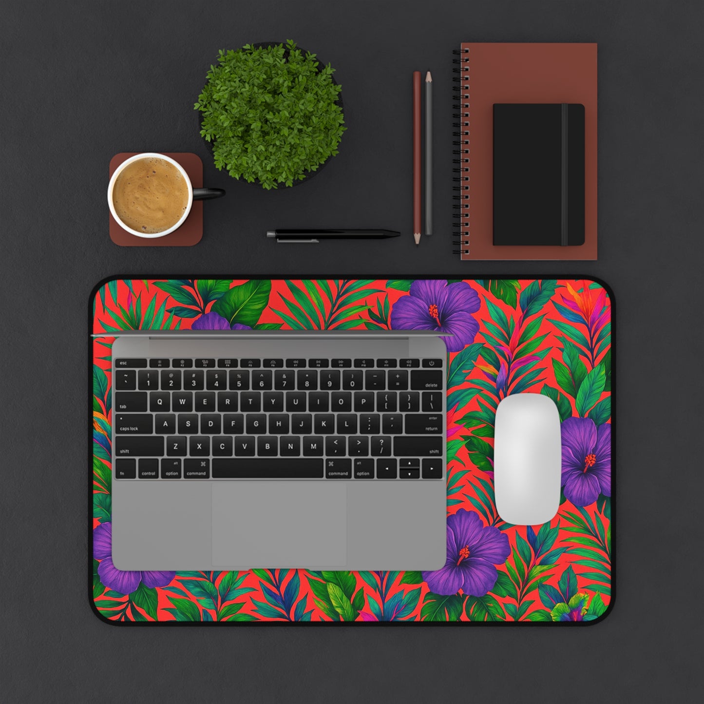Tropical Paradise Desk Mat, 3 Sizes - Perfect for Home Office - Midnight Flower Coral