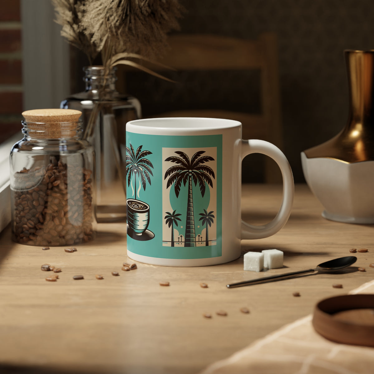 Jumbo Mug, 20oz, Coffee and Palms | Tropical Coffee Cup