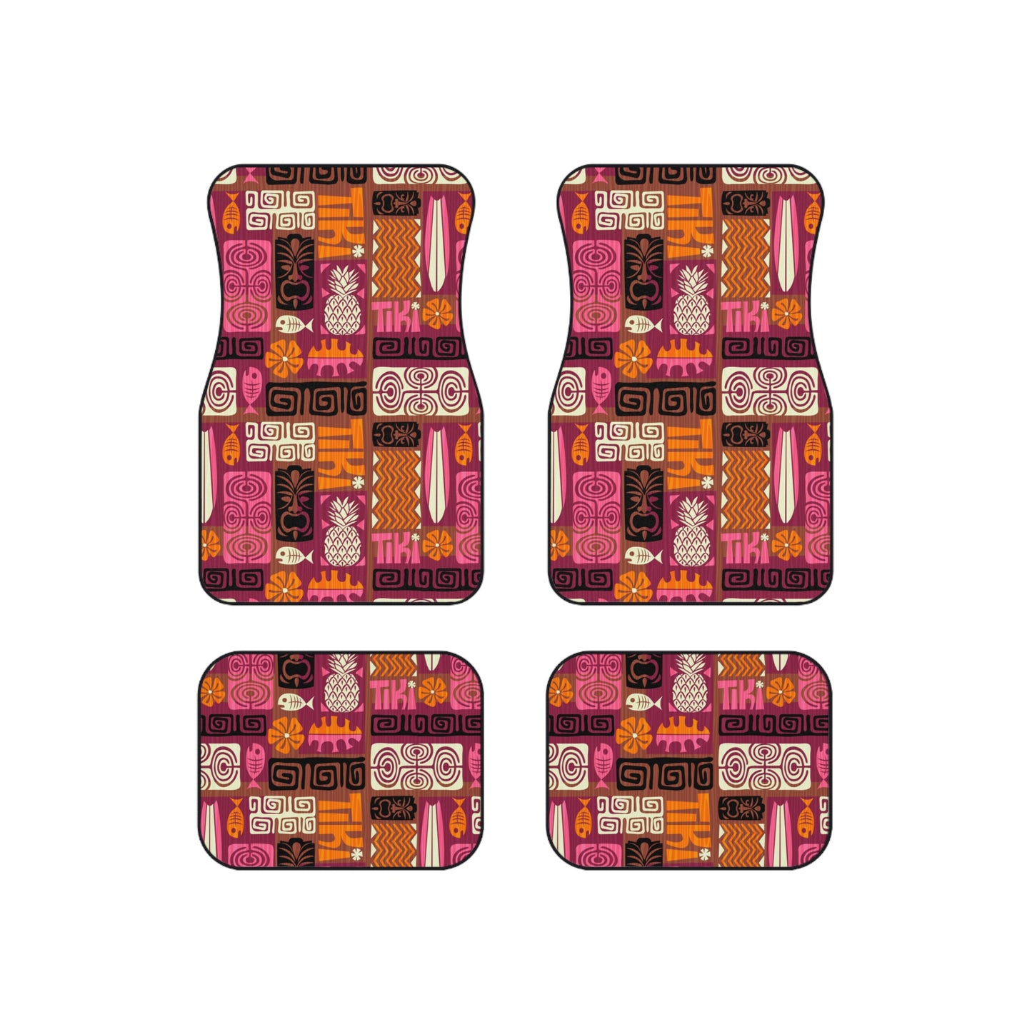 Tropical Tiki Poster Pink/Orange Car Floor Mats - SET of 4, Front and Back