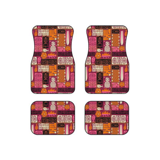 Tropical Tiki Poster Pink/Orange Car Floor Mats - SET of 4, Front and Back