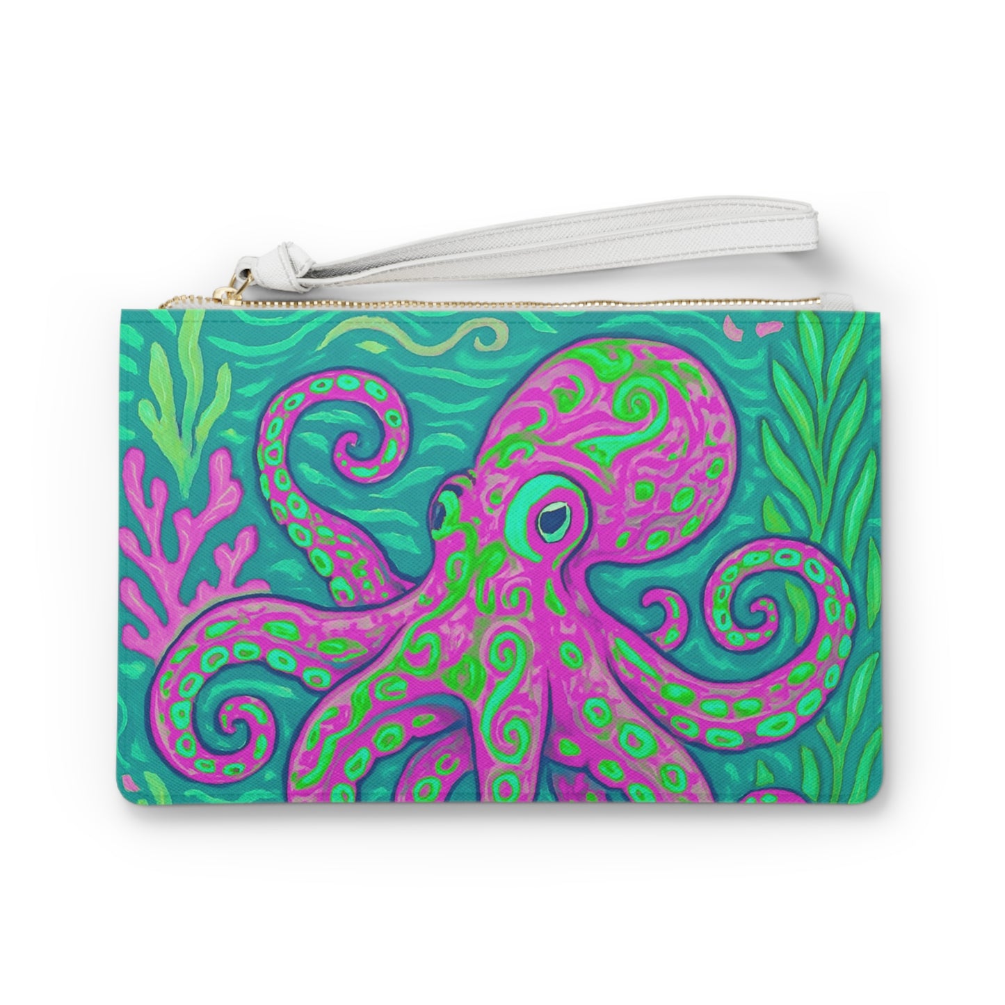 Tropical Faux Leather Clutch Bag - Perfect for Beach Adventures & Summer Vacations / Octopus Kraken Joe, Purple