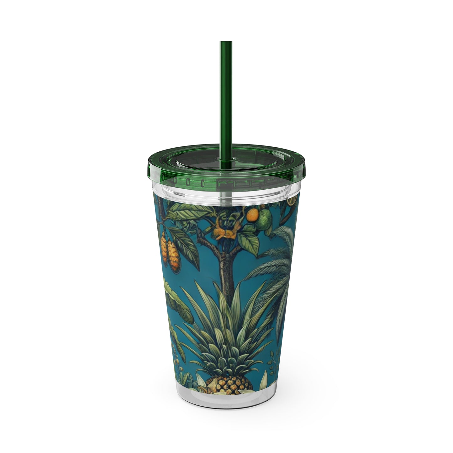 Tropical Tumbler with Straw | 16oz Colorful Travel Cup / Tropical Fruit Blue