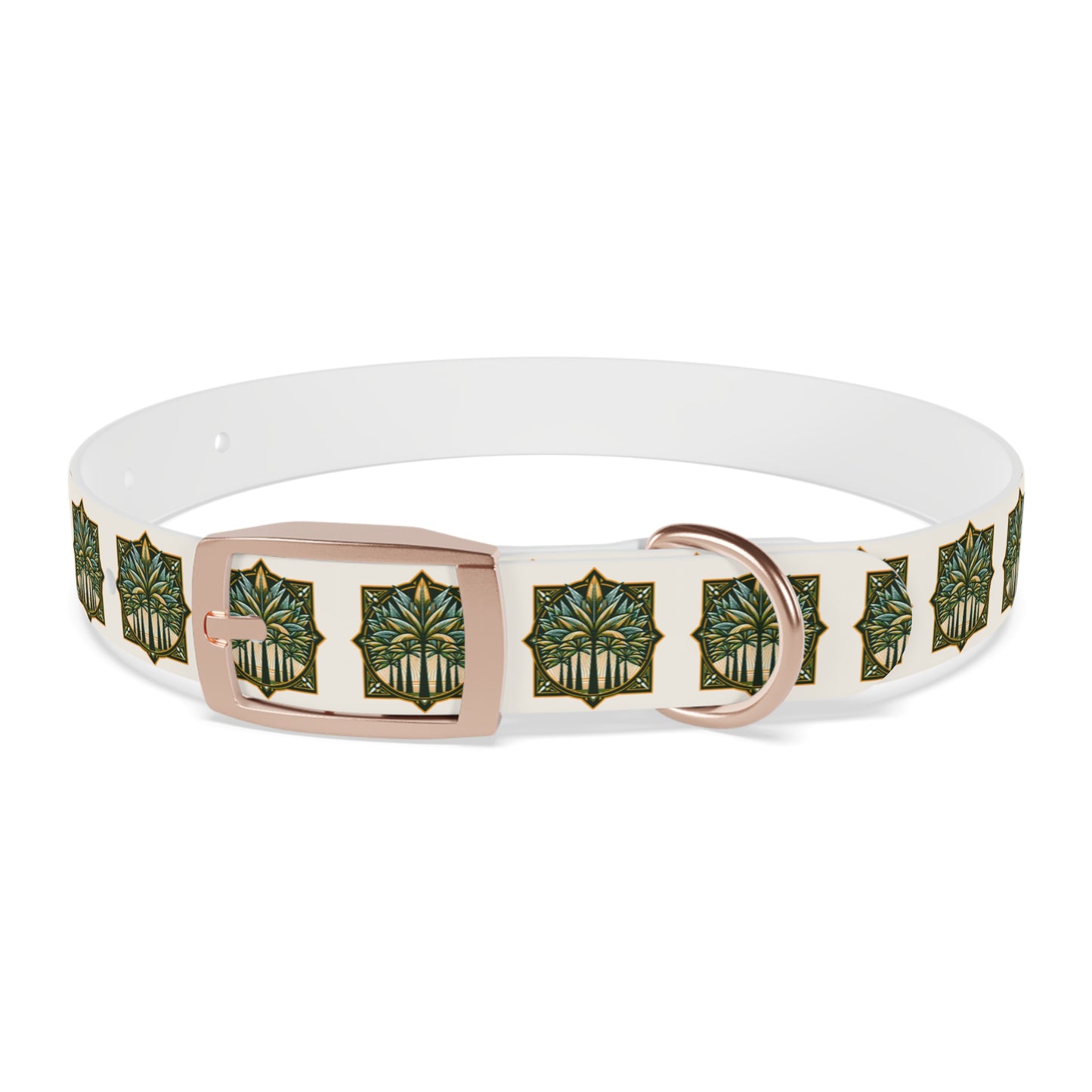 Dog Collar - Deco Palm Trees, Green/Brown