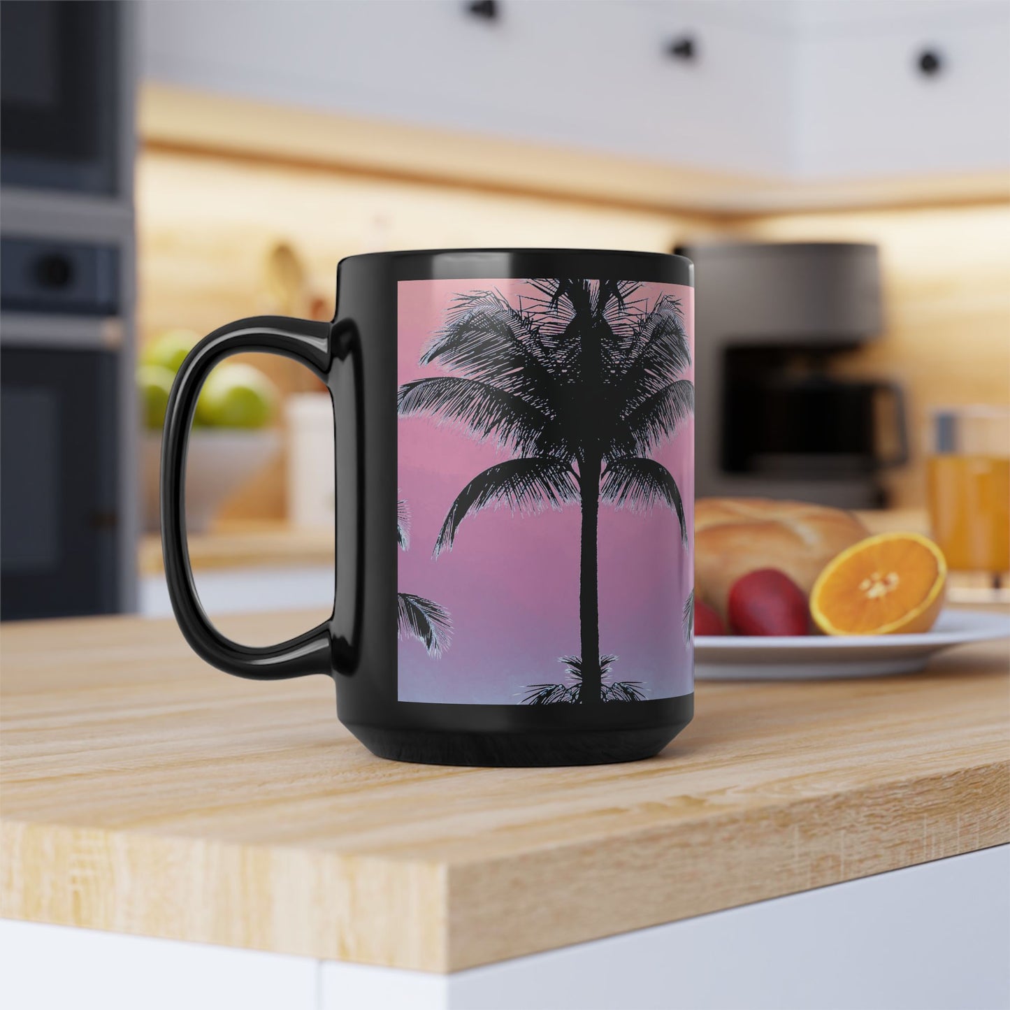 Black Coffee Mug - Palm Glow, Pastels