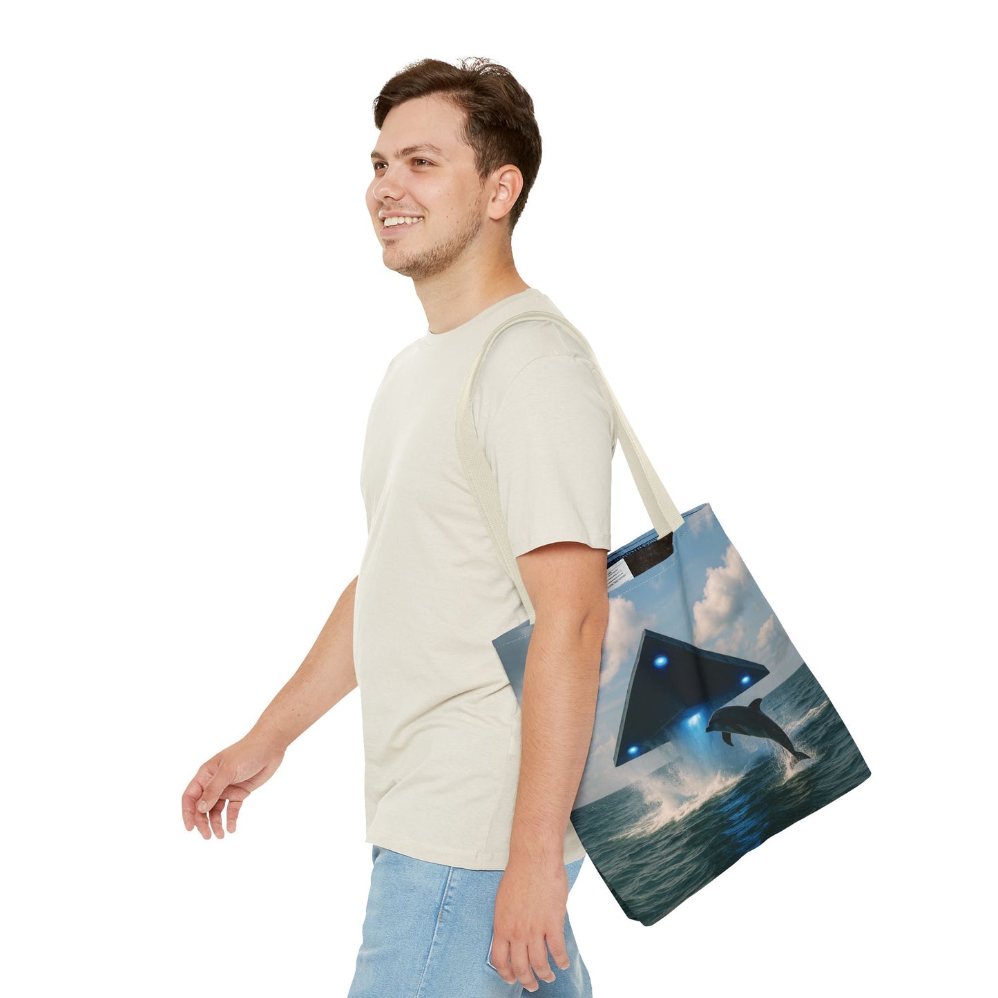 UFO and Dolphin in Ocean Tote Bag - 3 Sizes