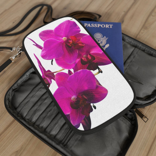 Passport Wallet - Three Purple Orchids, white