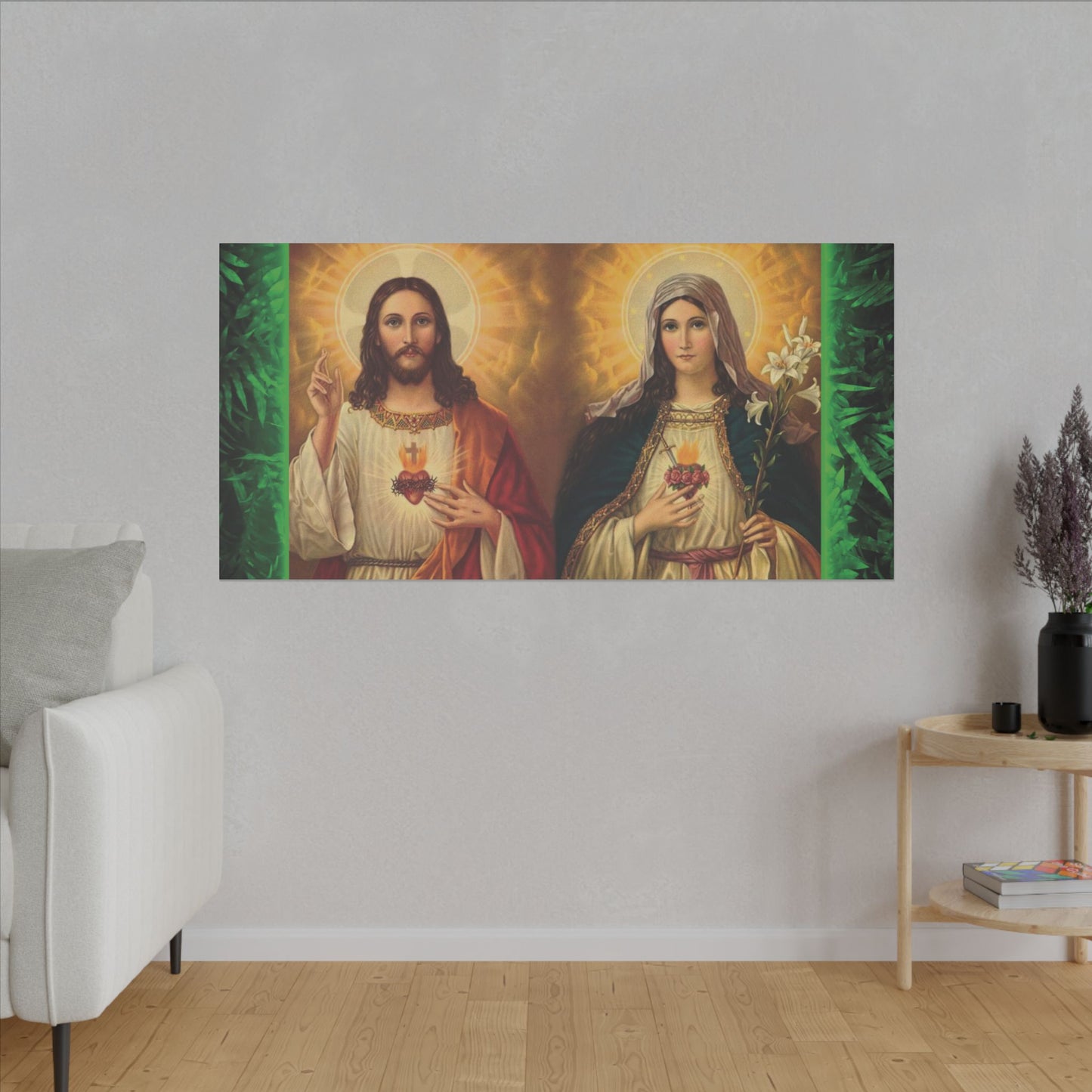 "Tropical Glow Jesus and Mary" Religious Canvas Artwork - Stretched Canvas Print / Byzantine Icons