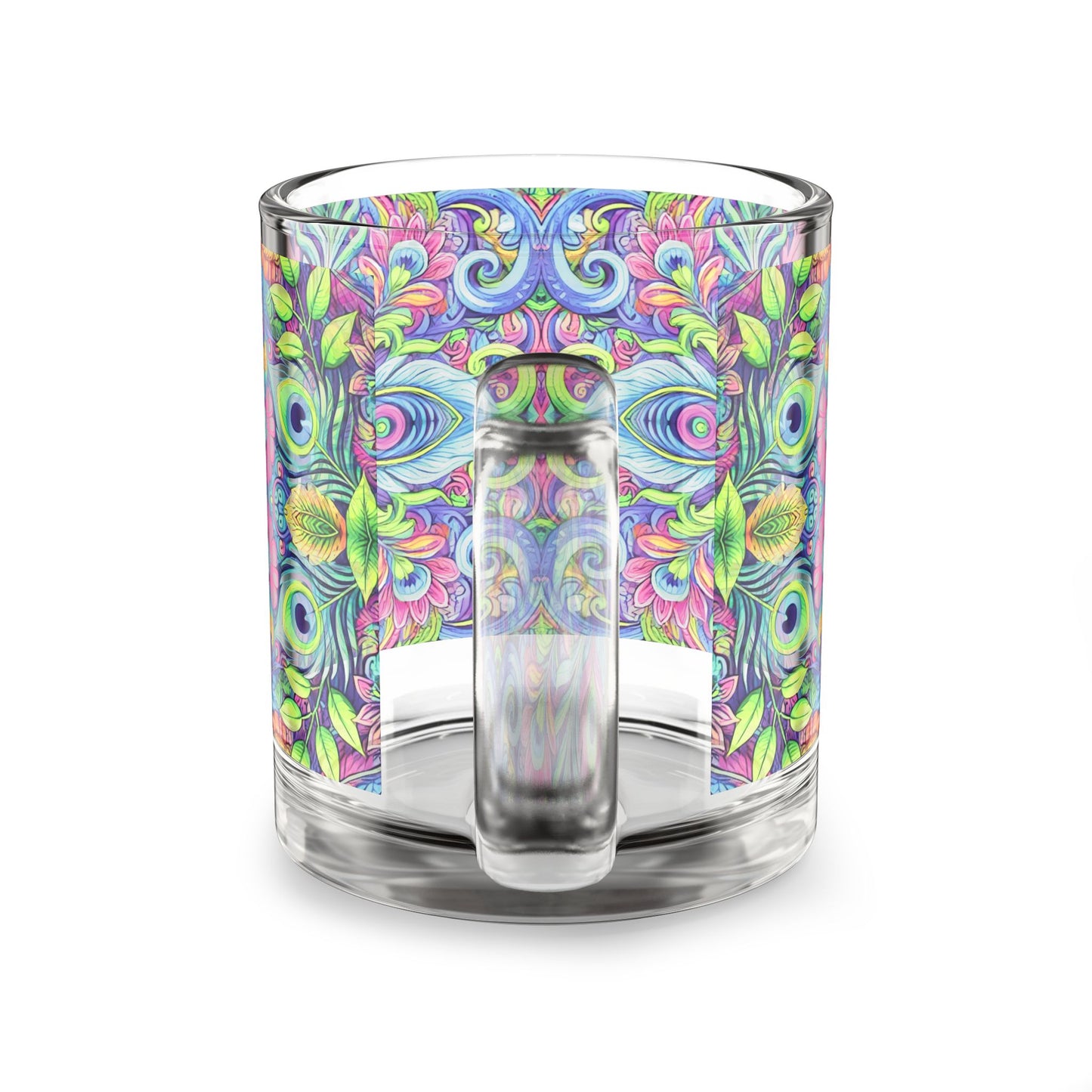 Tropical Glass Mug - 10oz Coffee Cup / Peacock Prism Kaleido