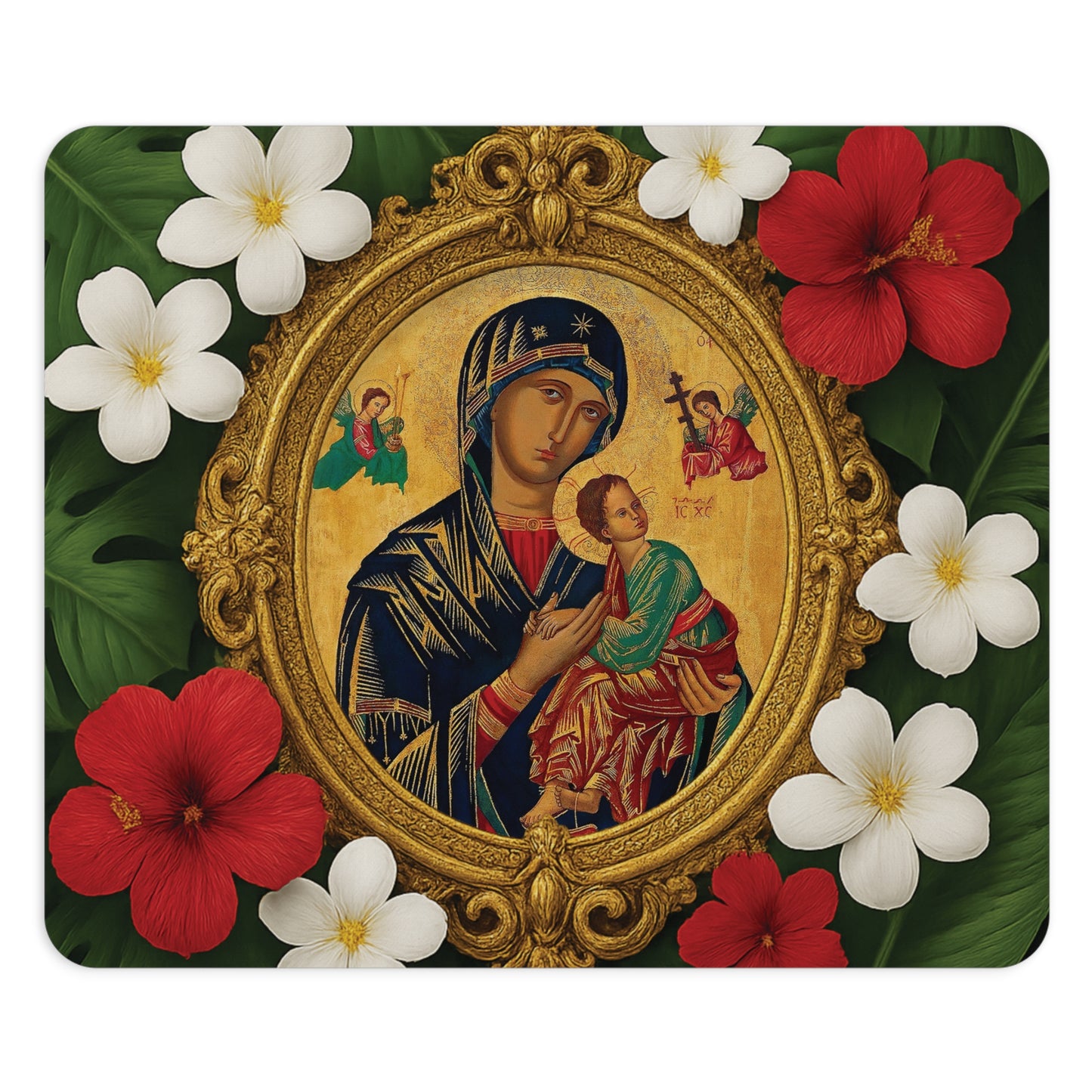 Religious Tropical Mouse Pad, 2 Shapes - Beach Vibes for Home Office & Gamer / Our Lady of Guadalupe