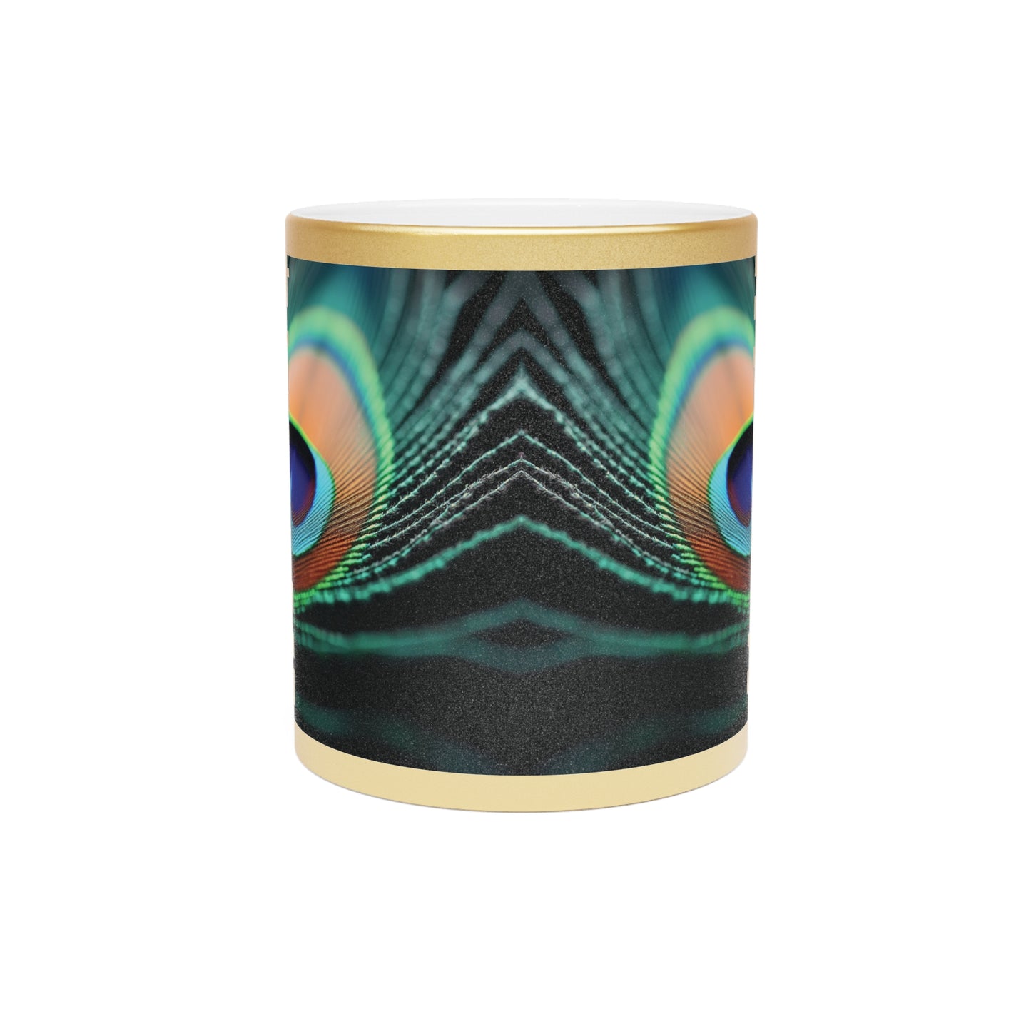 Tropical Metallic Mug, Gold or Silver: Peacock Eye Feather