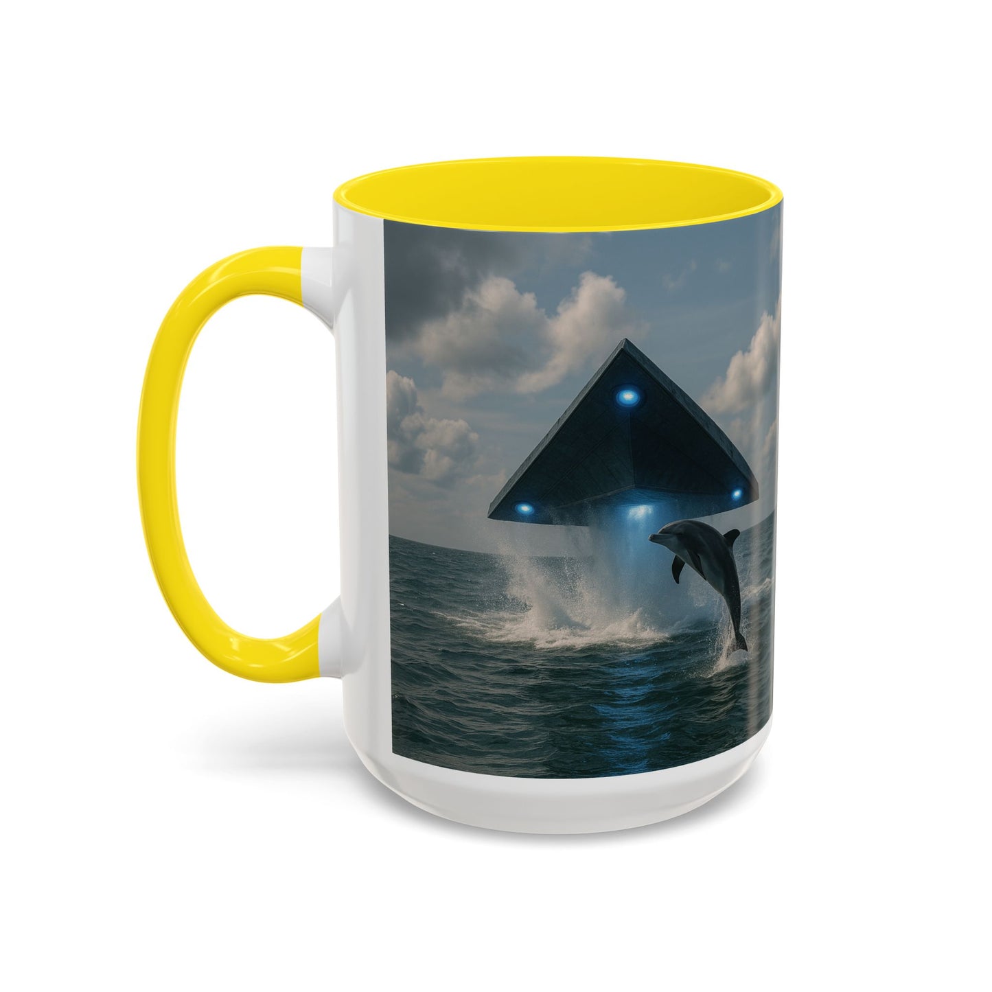 Accent Coffee Mug (11, 15oz), 8 Colors - UFO and Dolphin